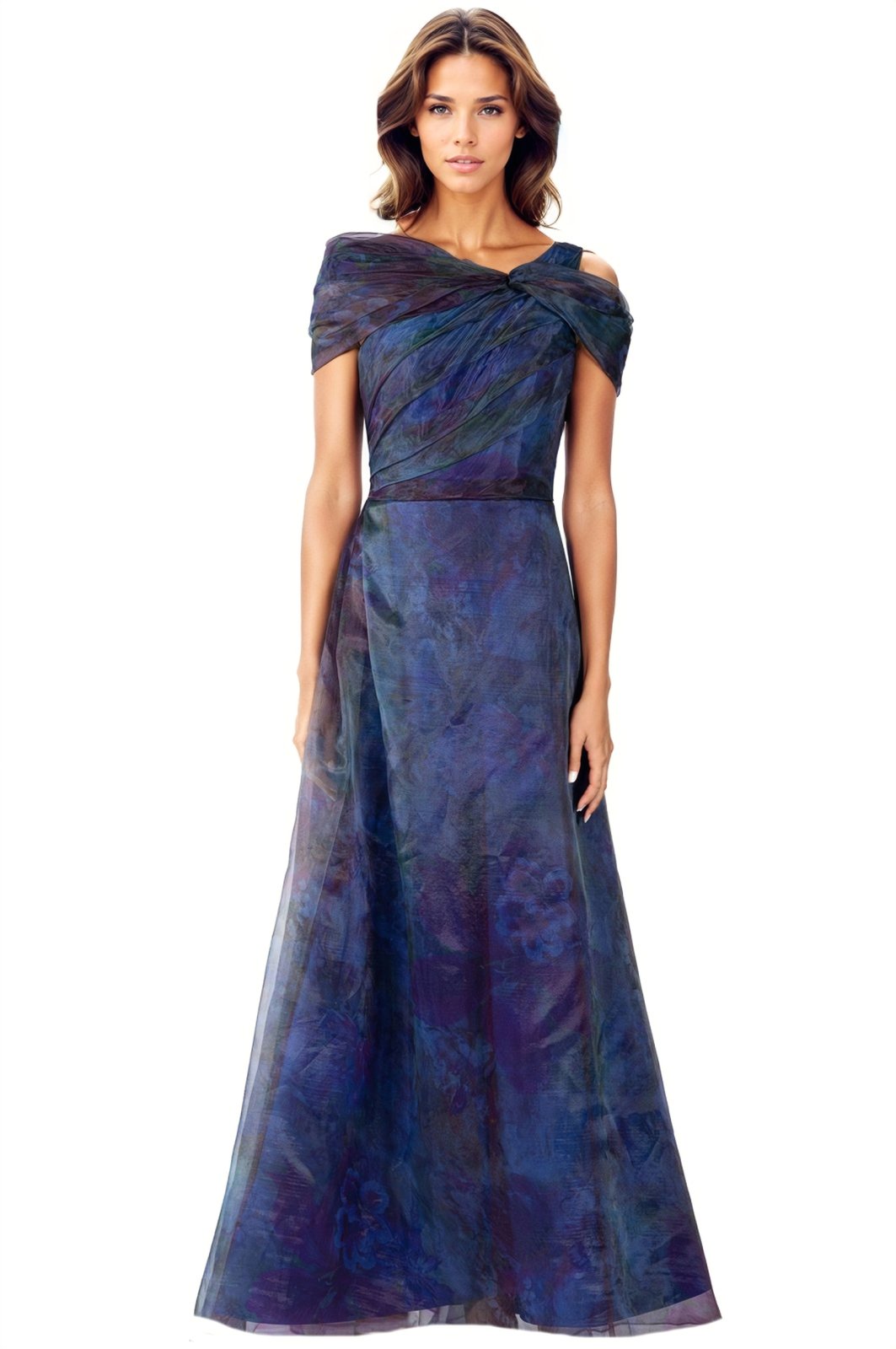 Twisted Off-The-Shoulder Organza Gown Gown Rene Ruiz Collection 2 Multi