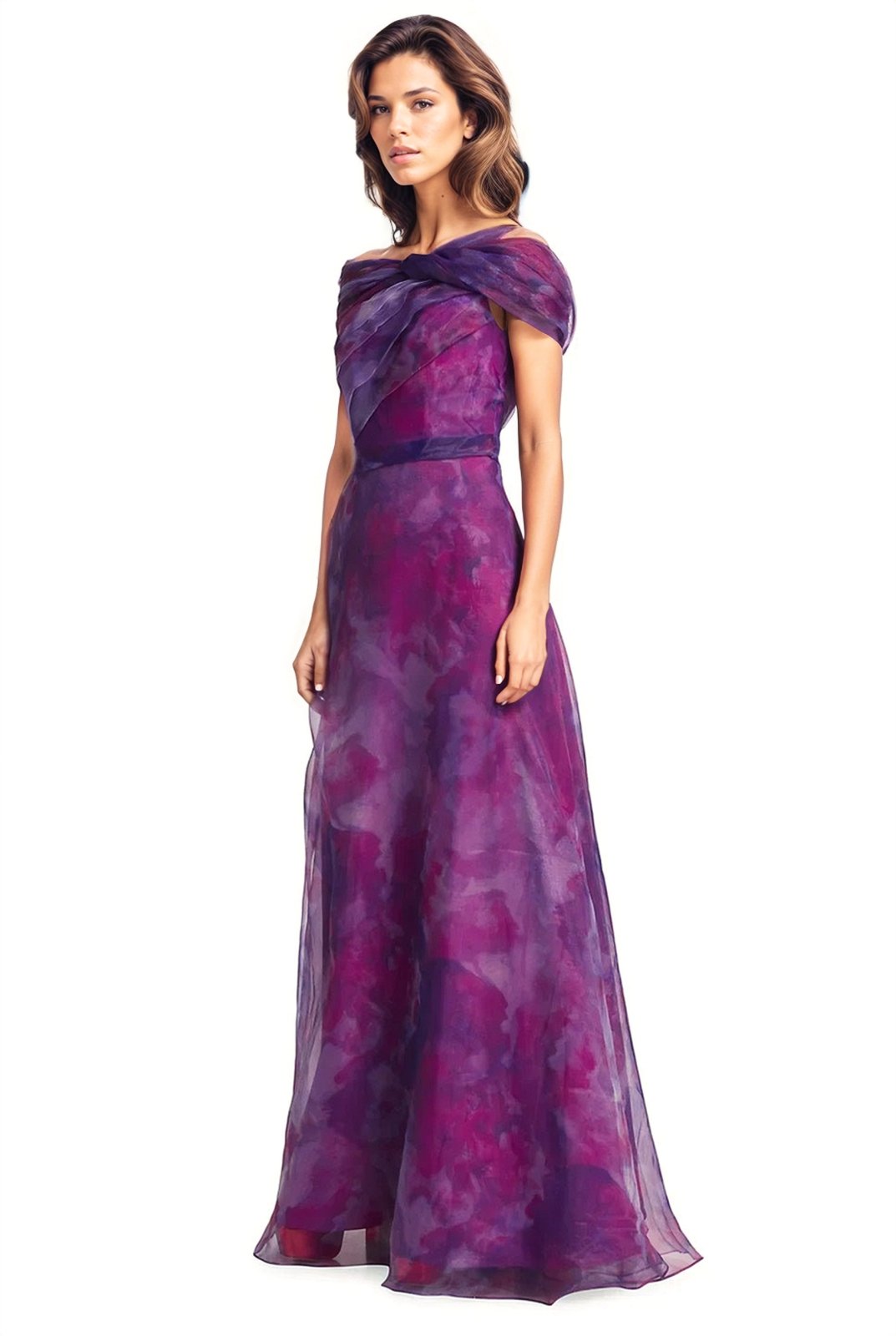 Twisted Off-The-Shoulder Organza Gown Gown Rene Ruiz Collection