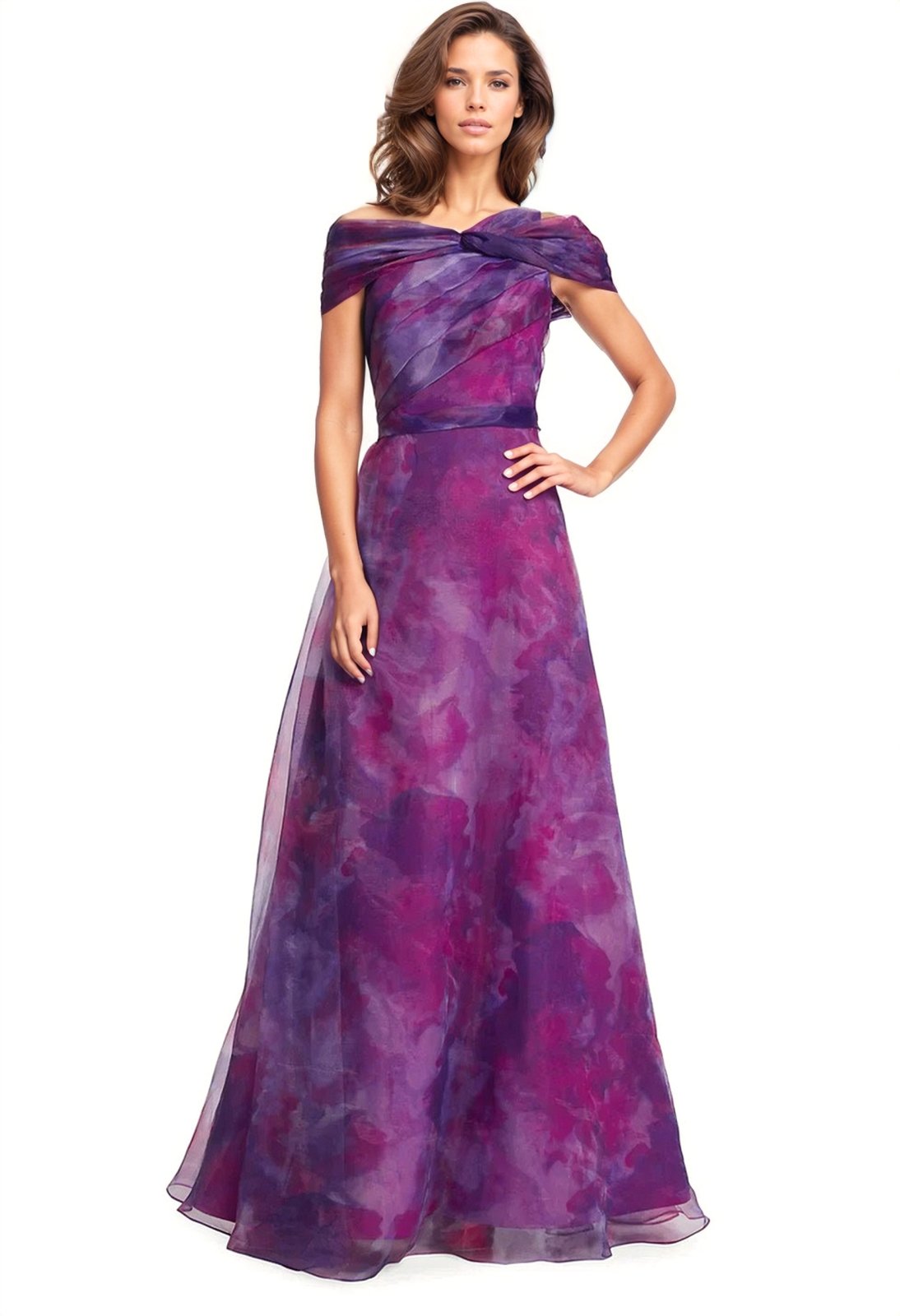 Twisted Off-The-Shoulder Organza Gown Gown Rene Ruiz Collection 0 Purple