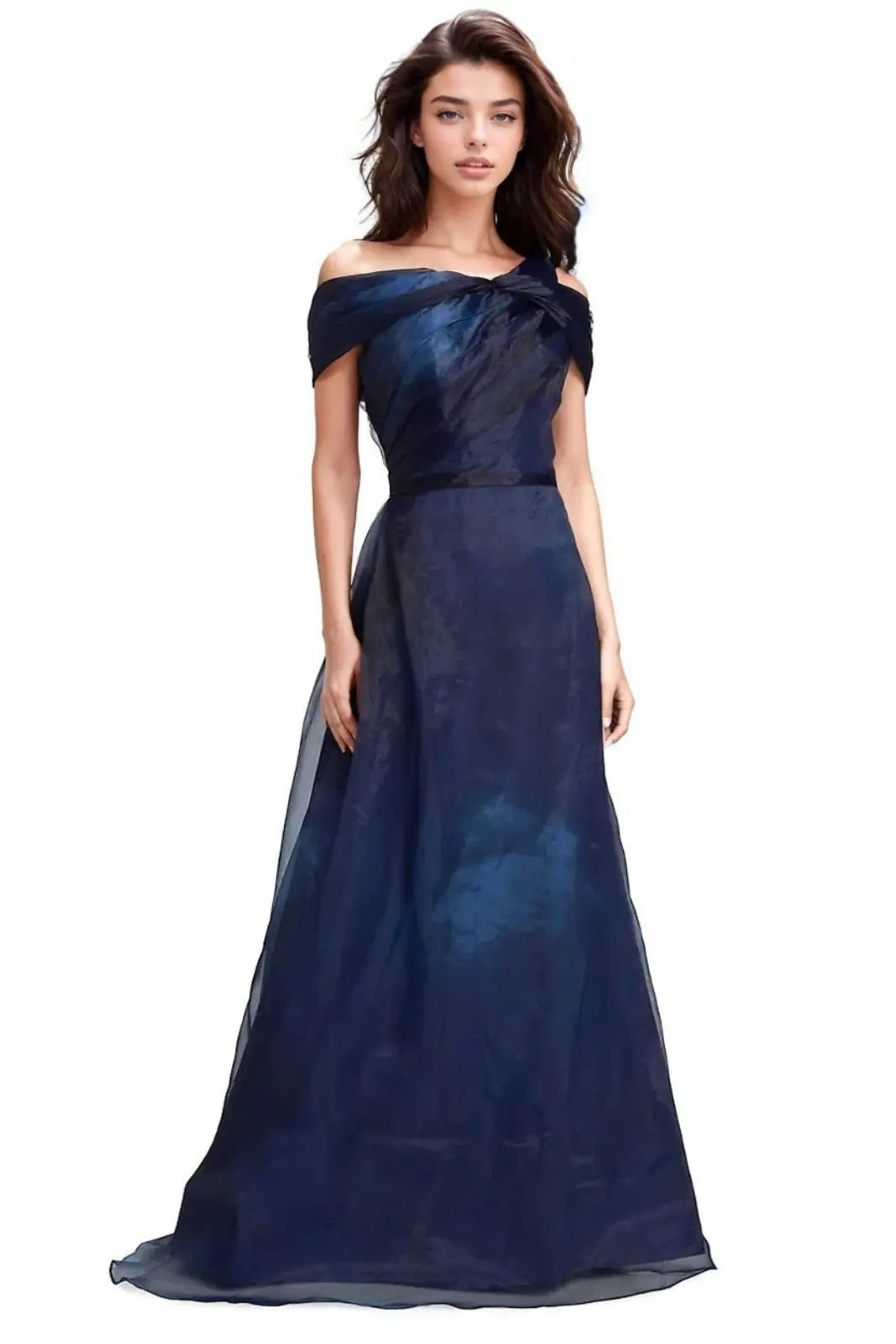 Twisted Off-The-Shoulder Organza Gown Gown Rene Ruiz Collection 2 Blue