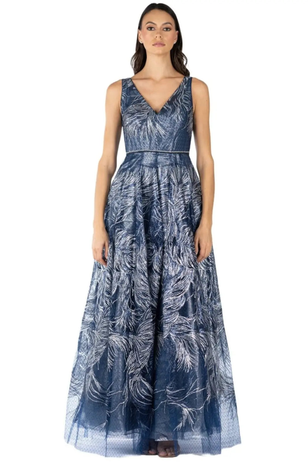 V-Neck Applique Gown Slate
