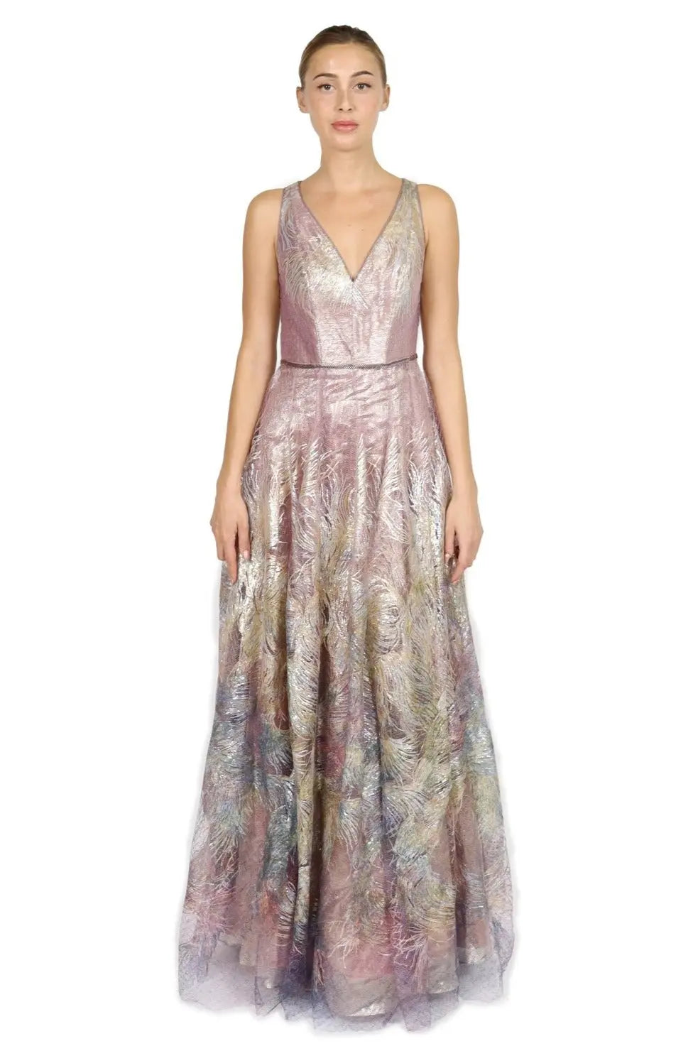 V-Neck Applique Gown Champagne