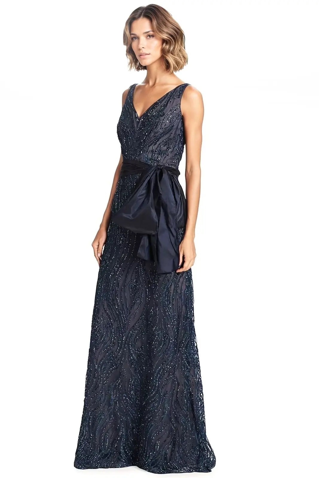V-Neck Beaded A-line Gown Gown Rene Ruiz Collection