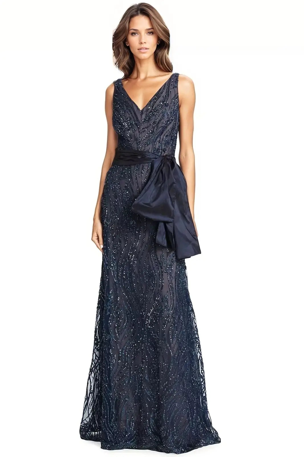 V-Neck Beaded A-line Gown Gown Rene Ruiz Collection