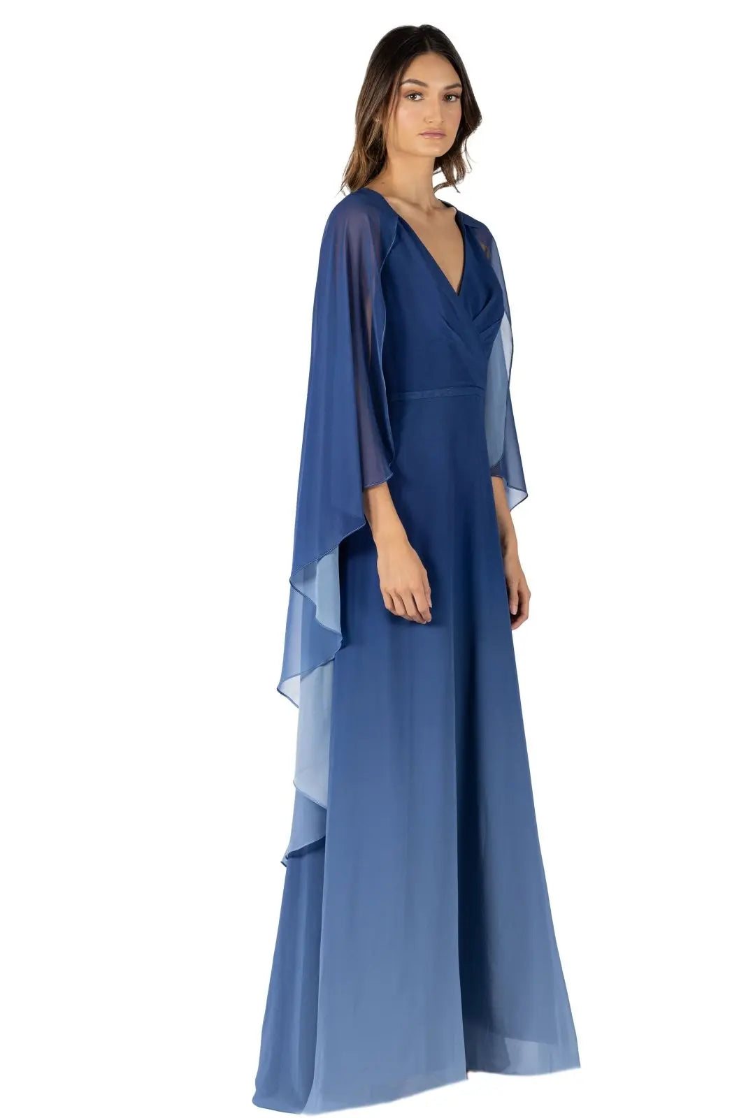V-Neck Chiffon Cape Gown Gown Rene Ruiz Collection