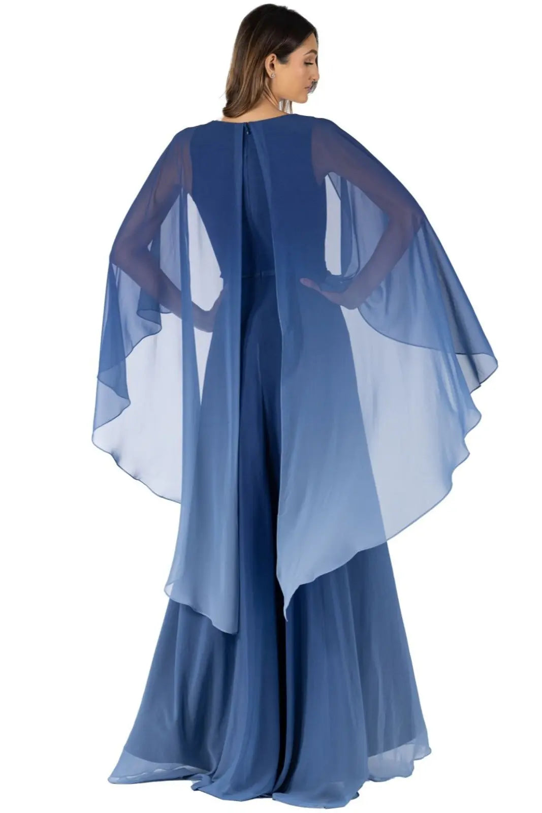 V-Neck Chiffon Cape Gown Gown Rene Ruiz Collection