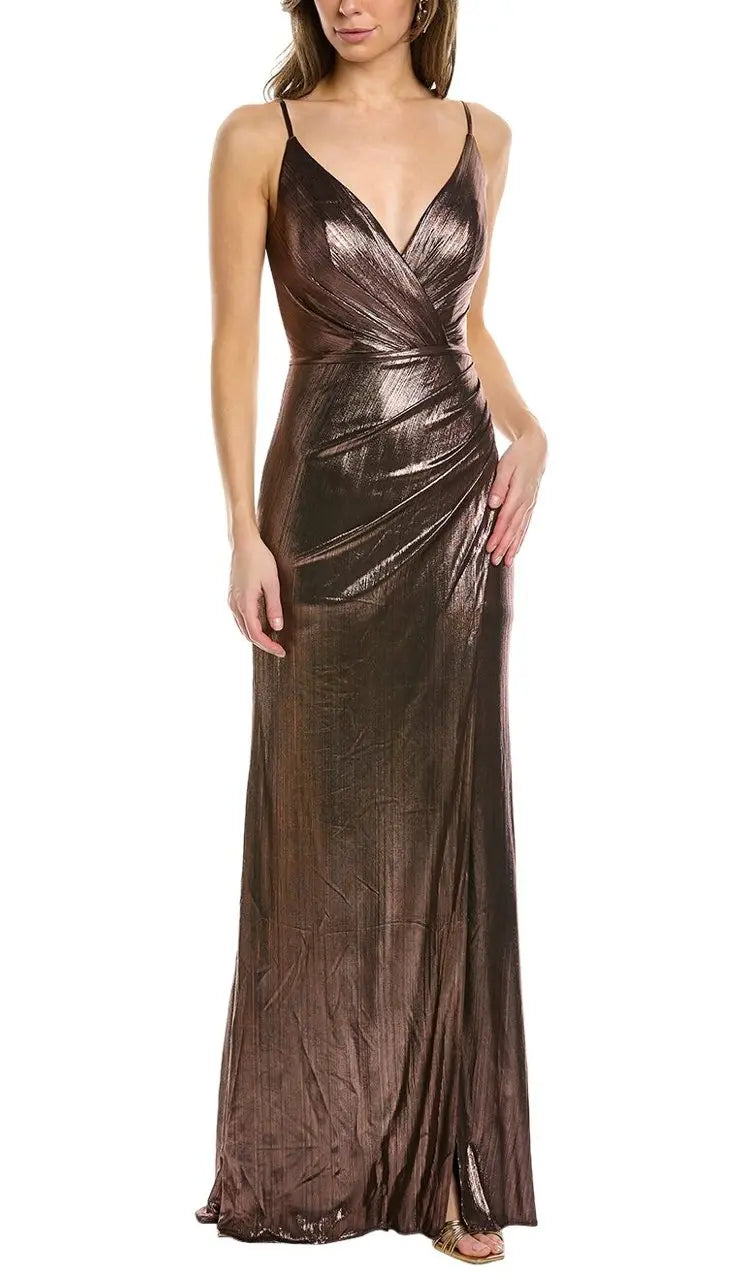 V-neck Draped Gown Gown Rene Ruiz Collection