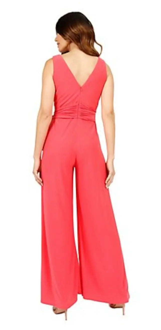 V Neck Draped Jumpsuit With Sash Gown Rene Ruiz Collection