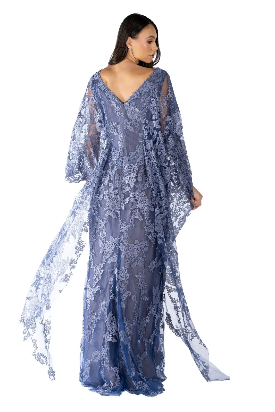 V-Neck Embroidered Cape Gown Gown Rene Ruiz Collection