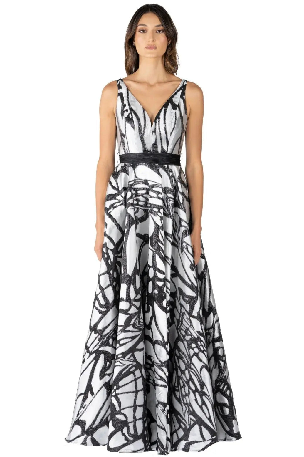 V-Neck Jacquard Ball Gown Gown Rene Ruiz Collection