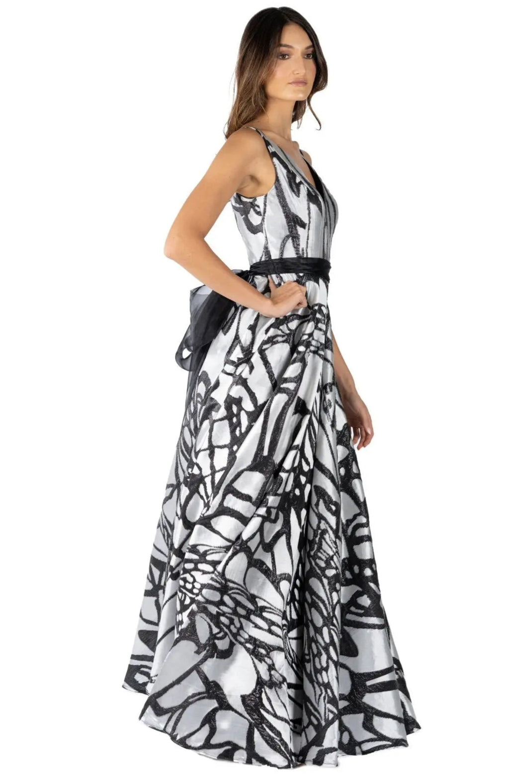V-Neck Jacquard Ball Gown Gown Rene Ruiz Collection