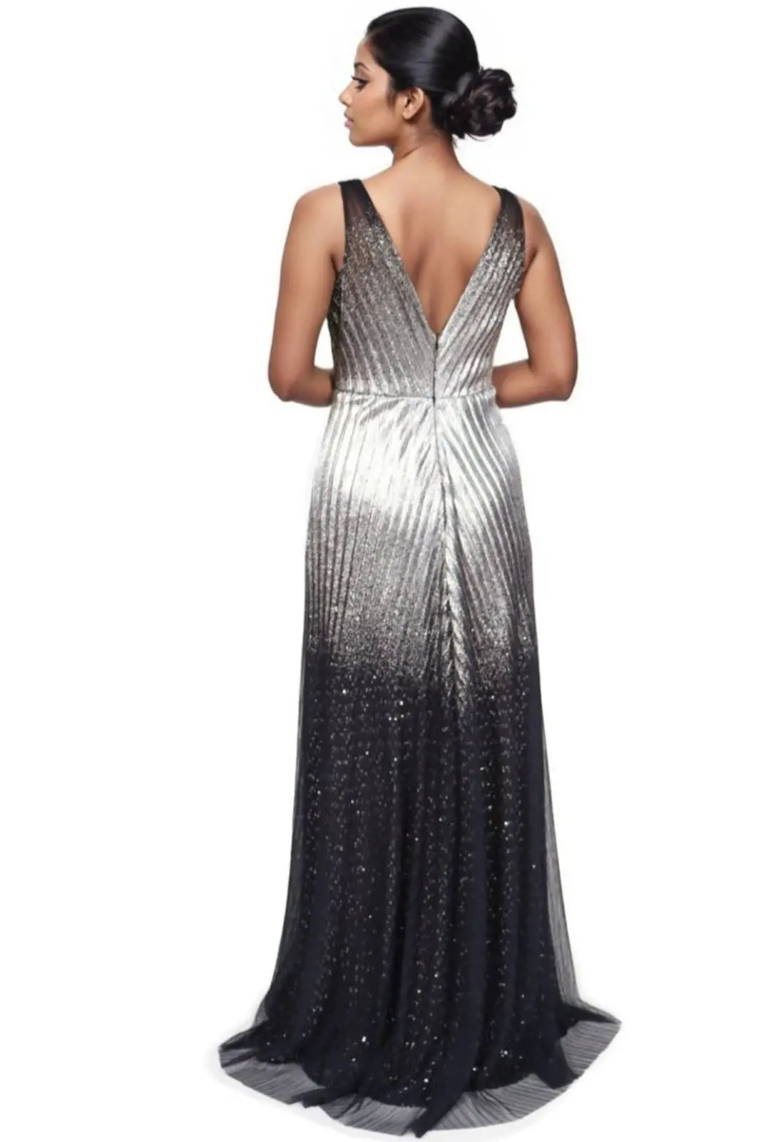 V-Neck Pleated Gown Gown Rene Ruiz Collection
