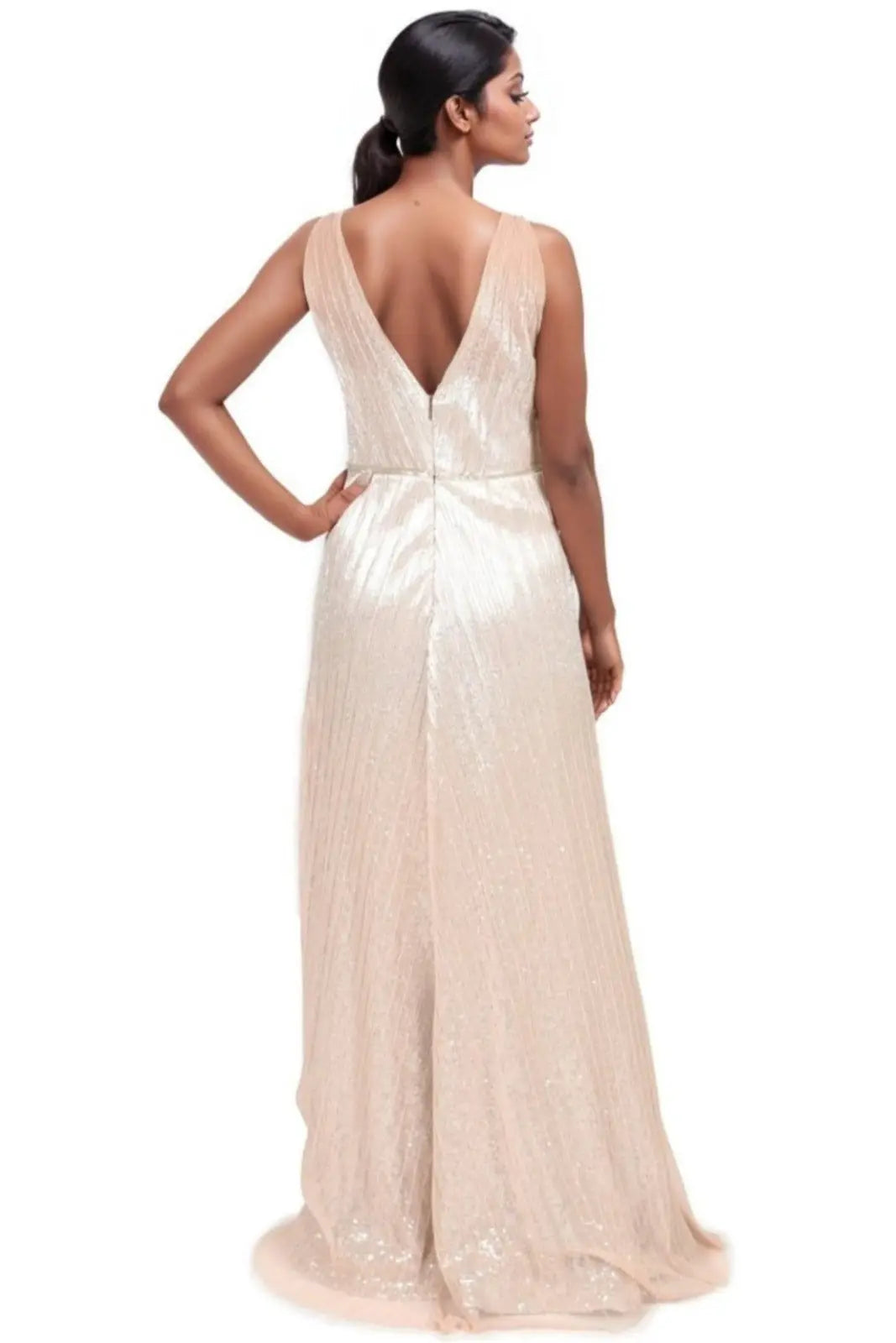 V-Neck Pleated Gown Gown Rene Ruiz Collection