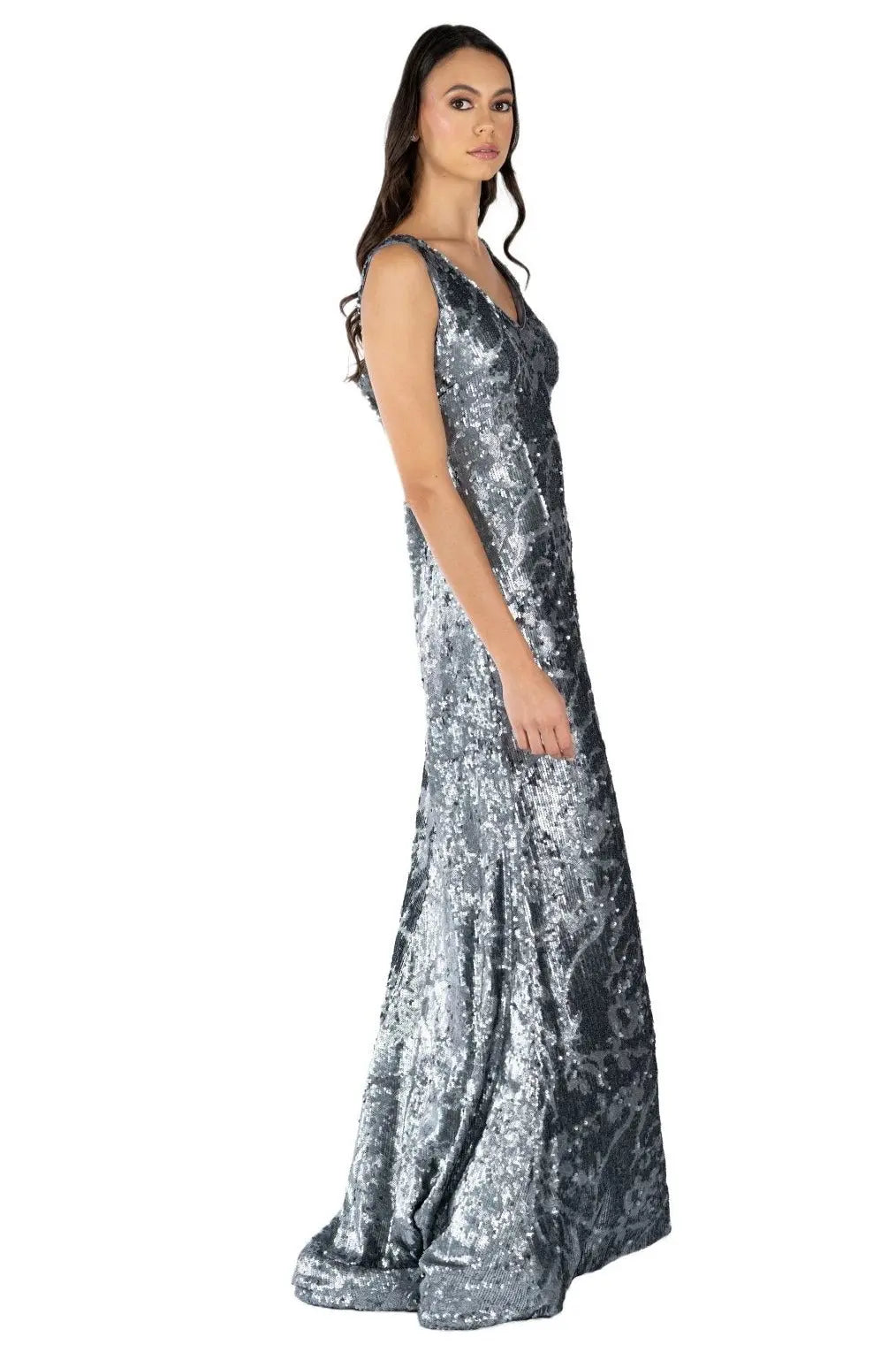 V-Neck Sequin Gown