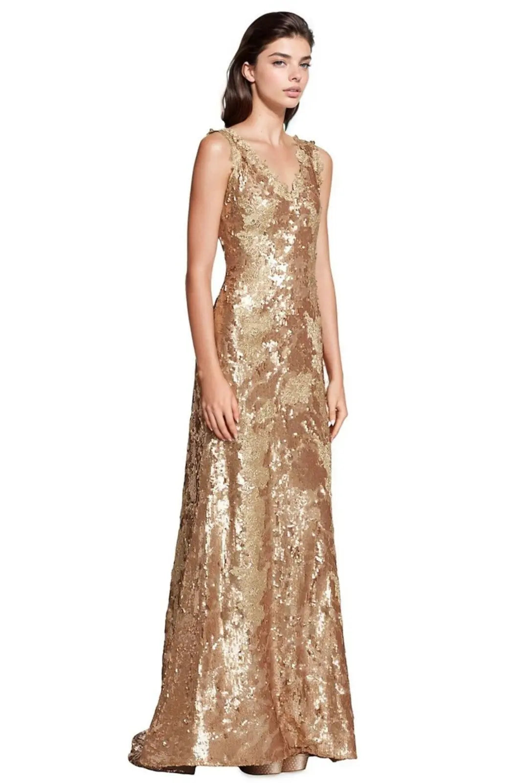 V-Neck Sequin Lace Gown Gown Rene Ruiz Collection