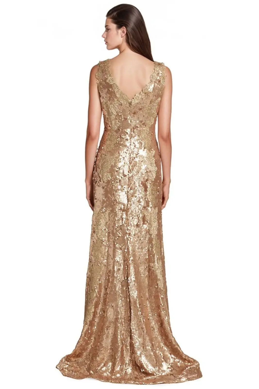 V-Neck Sequin Lace Gown Gown Rene Ruiz Collection