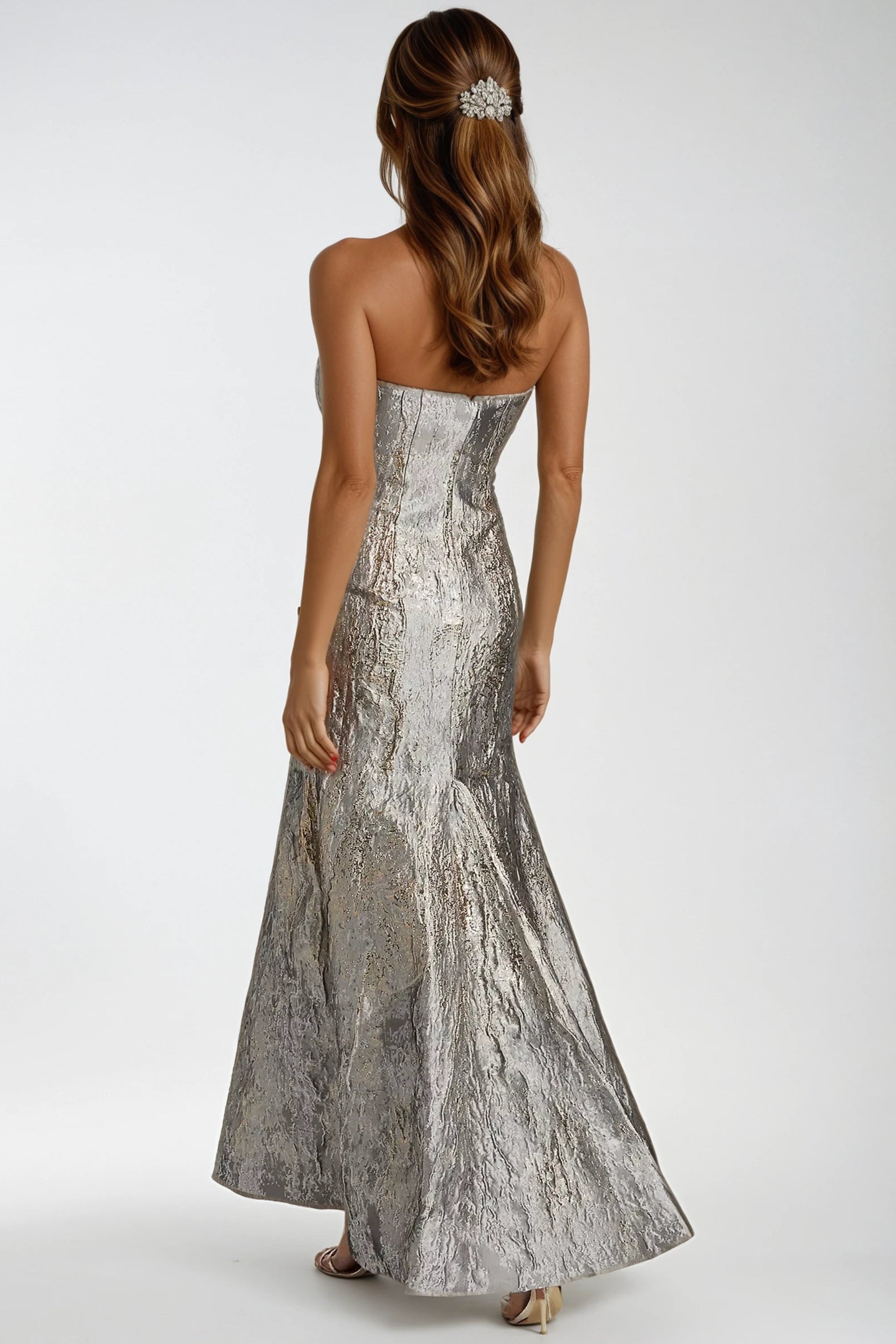 Strapless Fit and Flare Brocade Gown (MANHASSET STOCK) Gown Rene Ruiz Collection