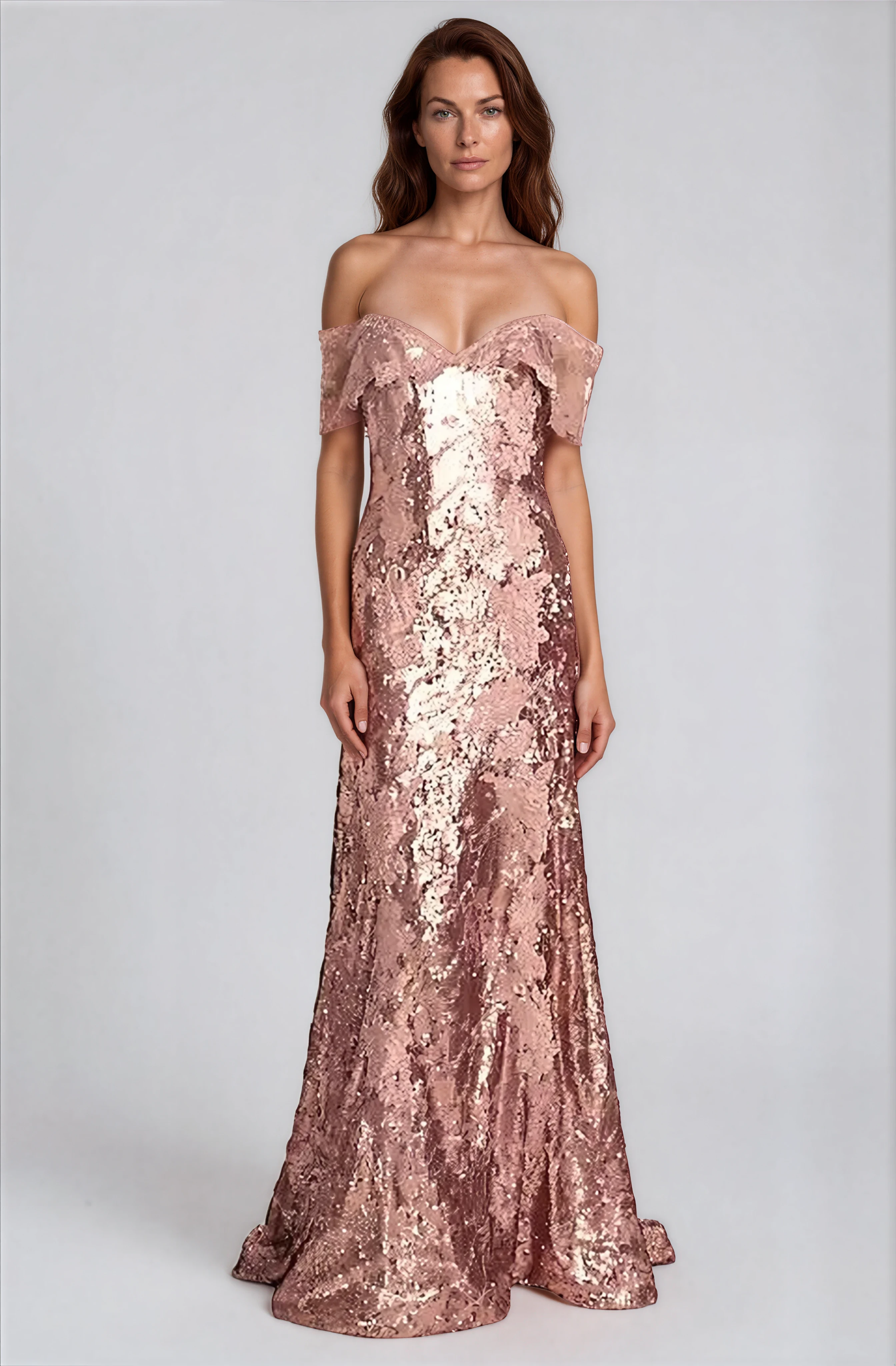 Off The Shoulder Sequin Gown Gown Rene Ruiz Collection