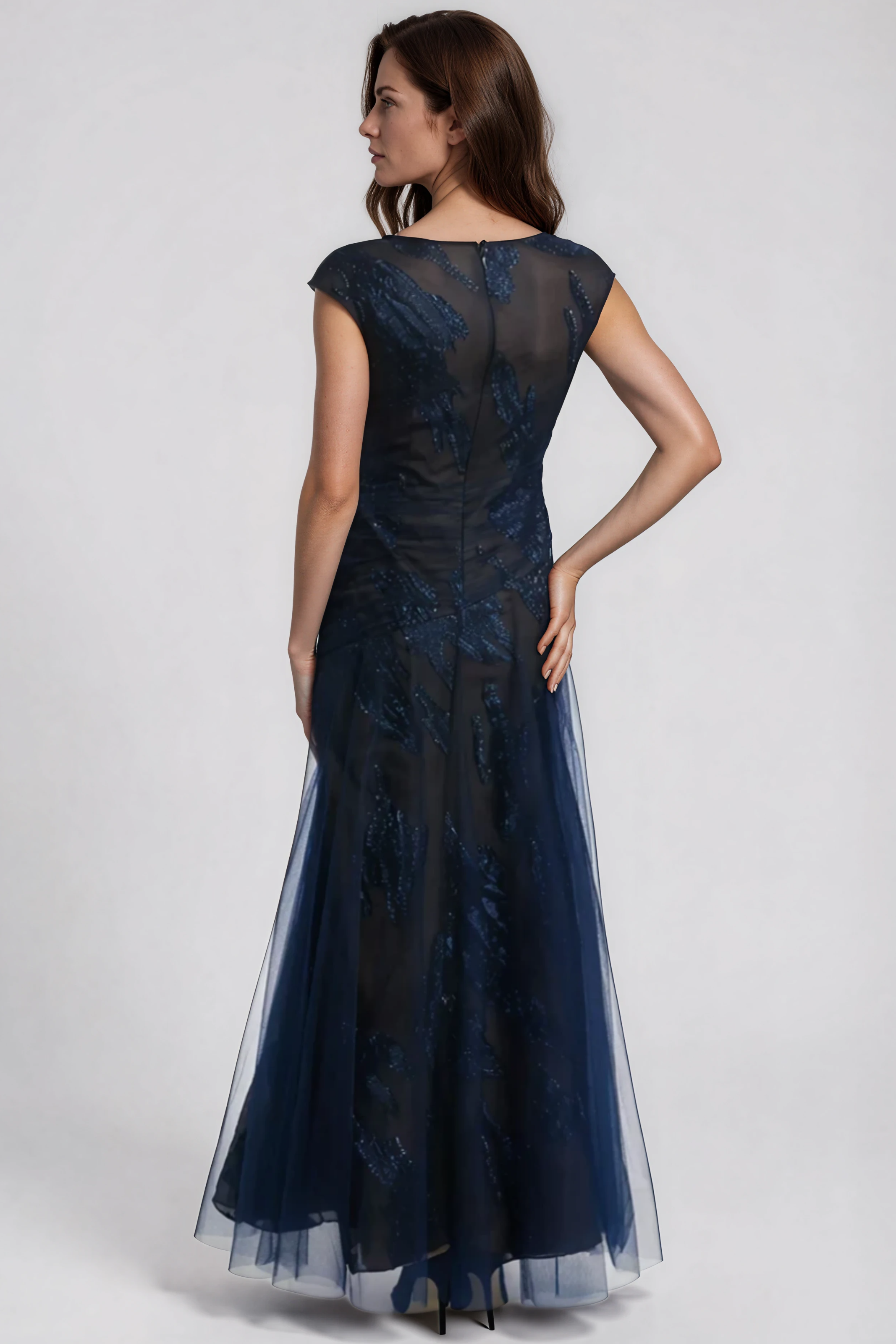 Cap Sleeve Illusion Fil Coupe Gown Gown Rene Ruiz Collection