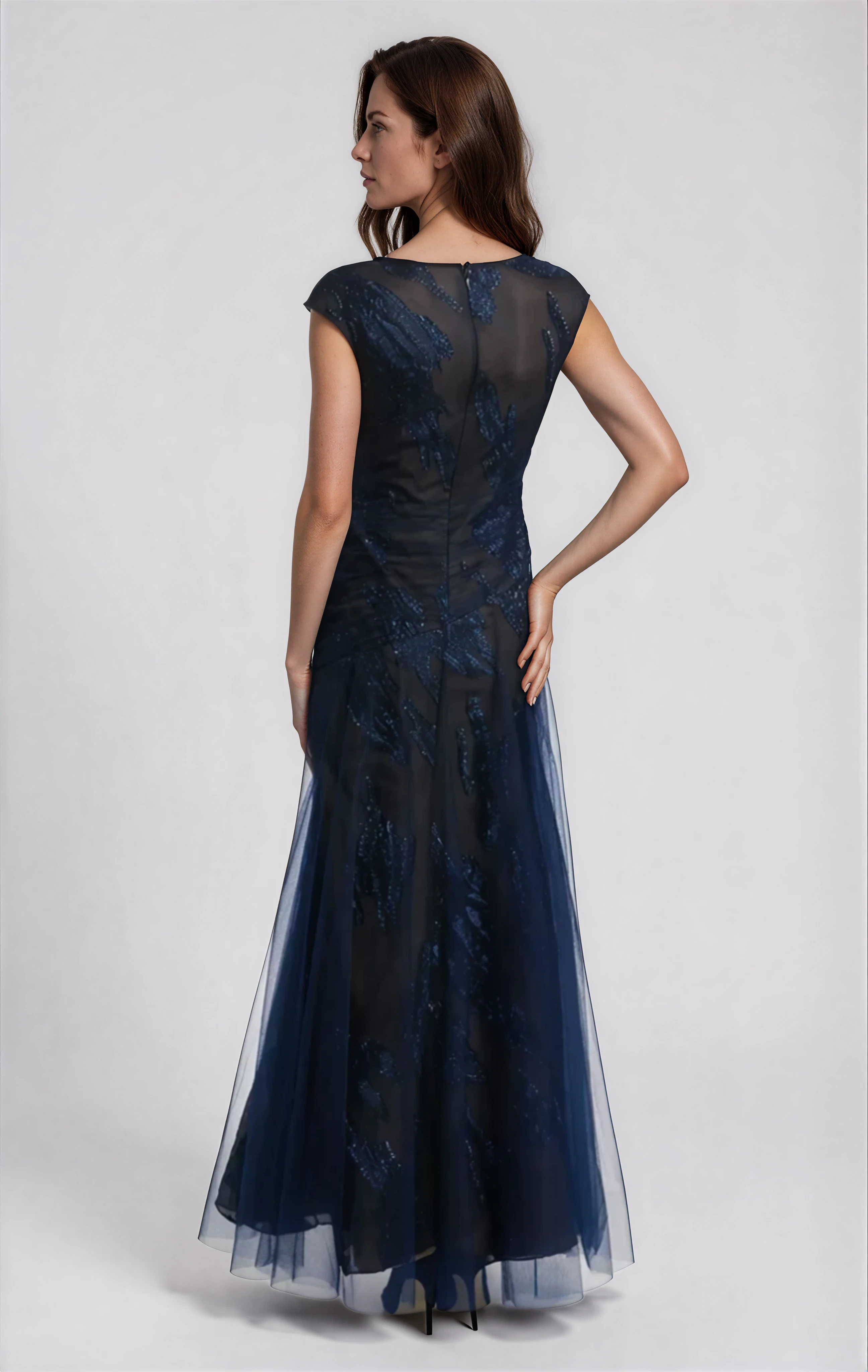 Cap Sleeve Illusion Fil Coupe Gown
