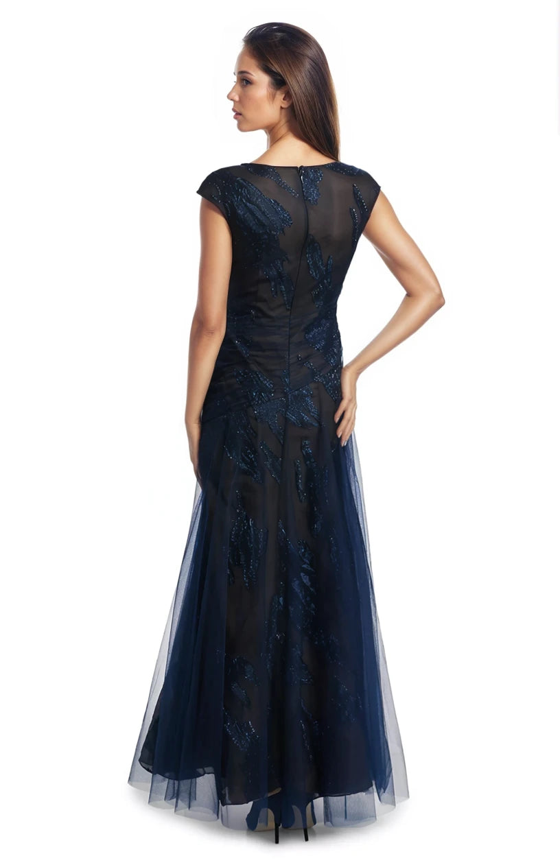 Embroidered Fil Coupe Illusion Gown