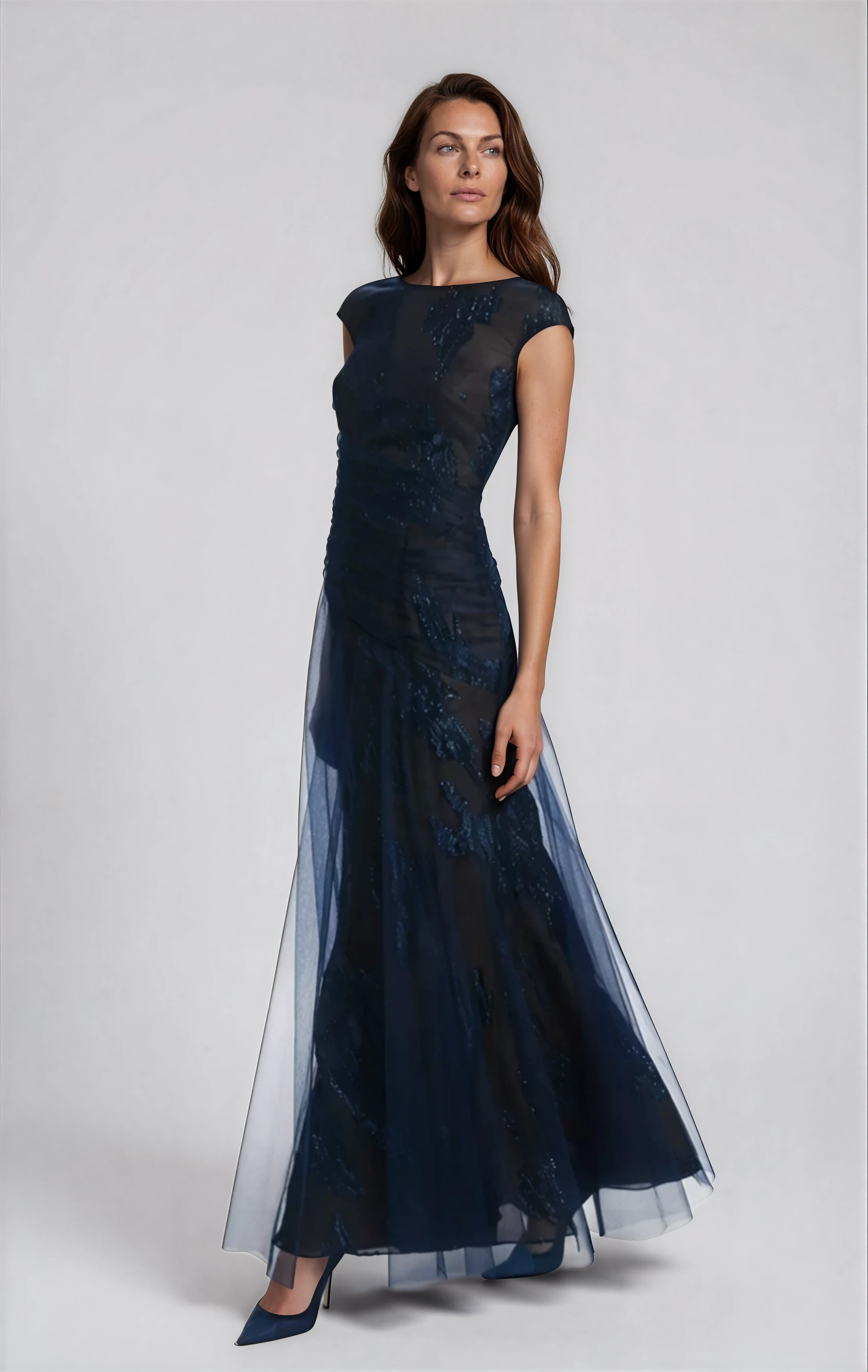 Cap Sleeve Illusion Fil Coupe Gown
