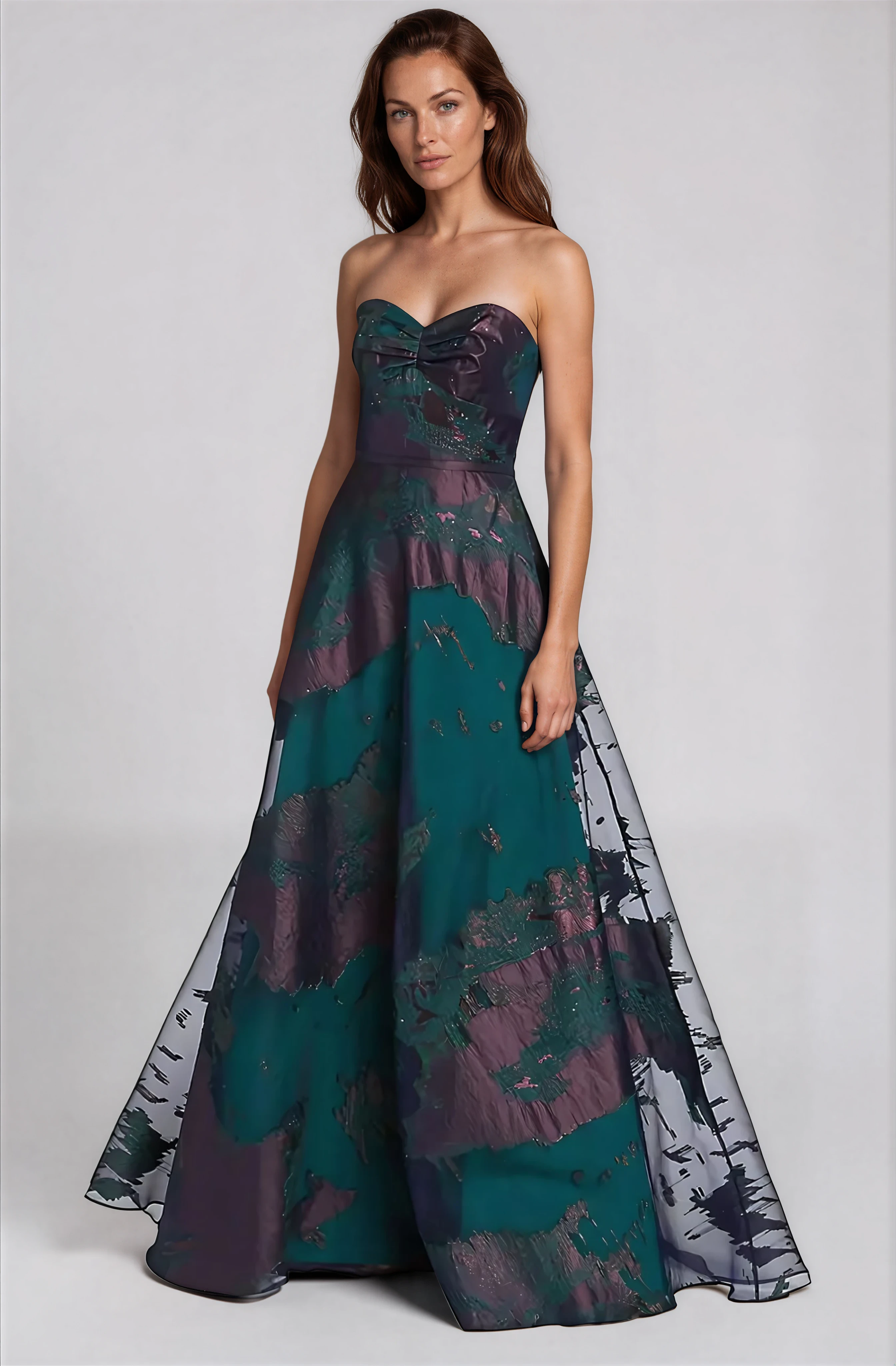 Strapless Sweetheart Satin Burn Out A-line Gown Gown Rene Ruiz Collection