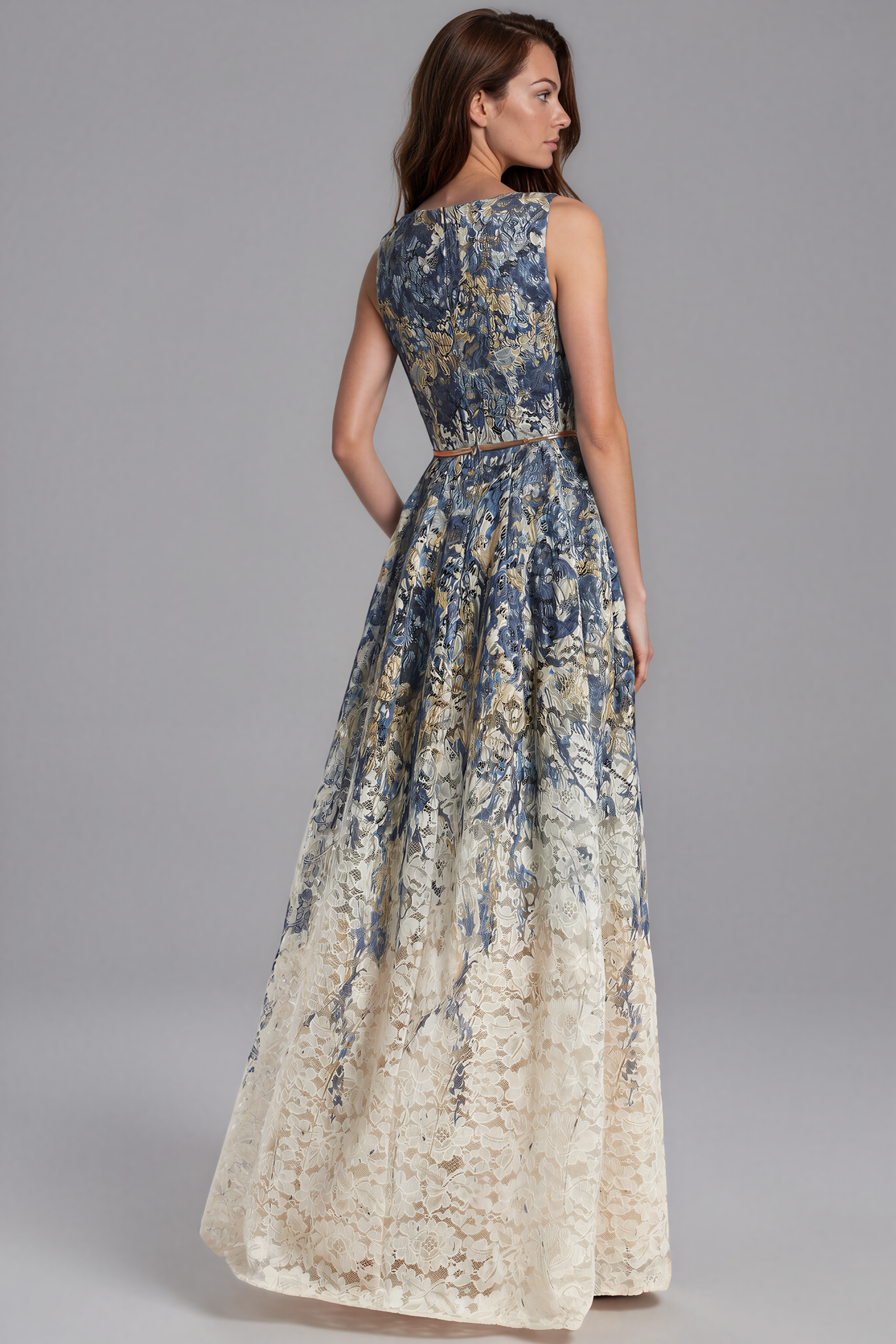 V-Neck Lace A-Line Gown Gown Rene Ruiz Collection
