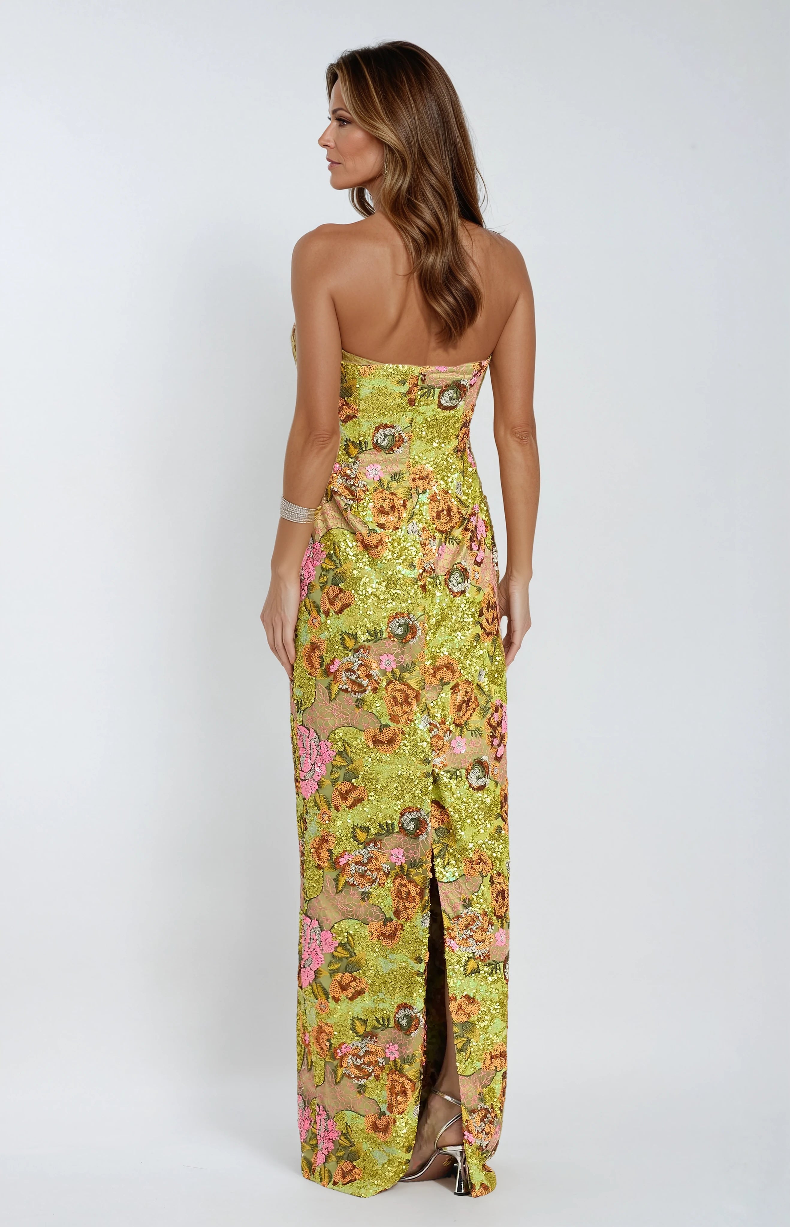 Sequin Strapless Column Gown