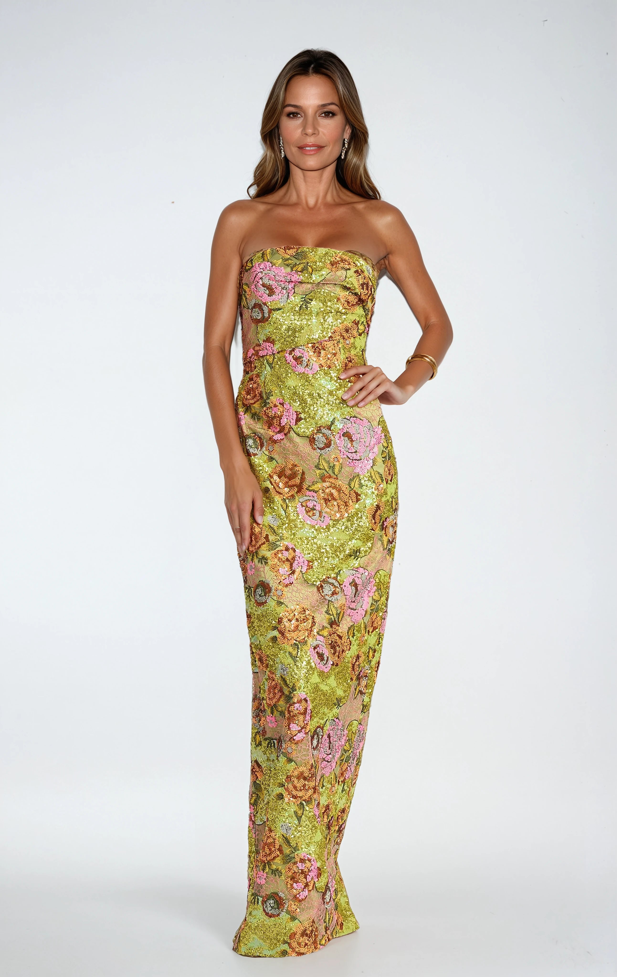 Sequin Strapless Column Gown