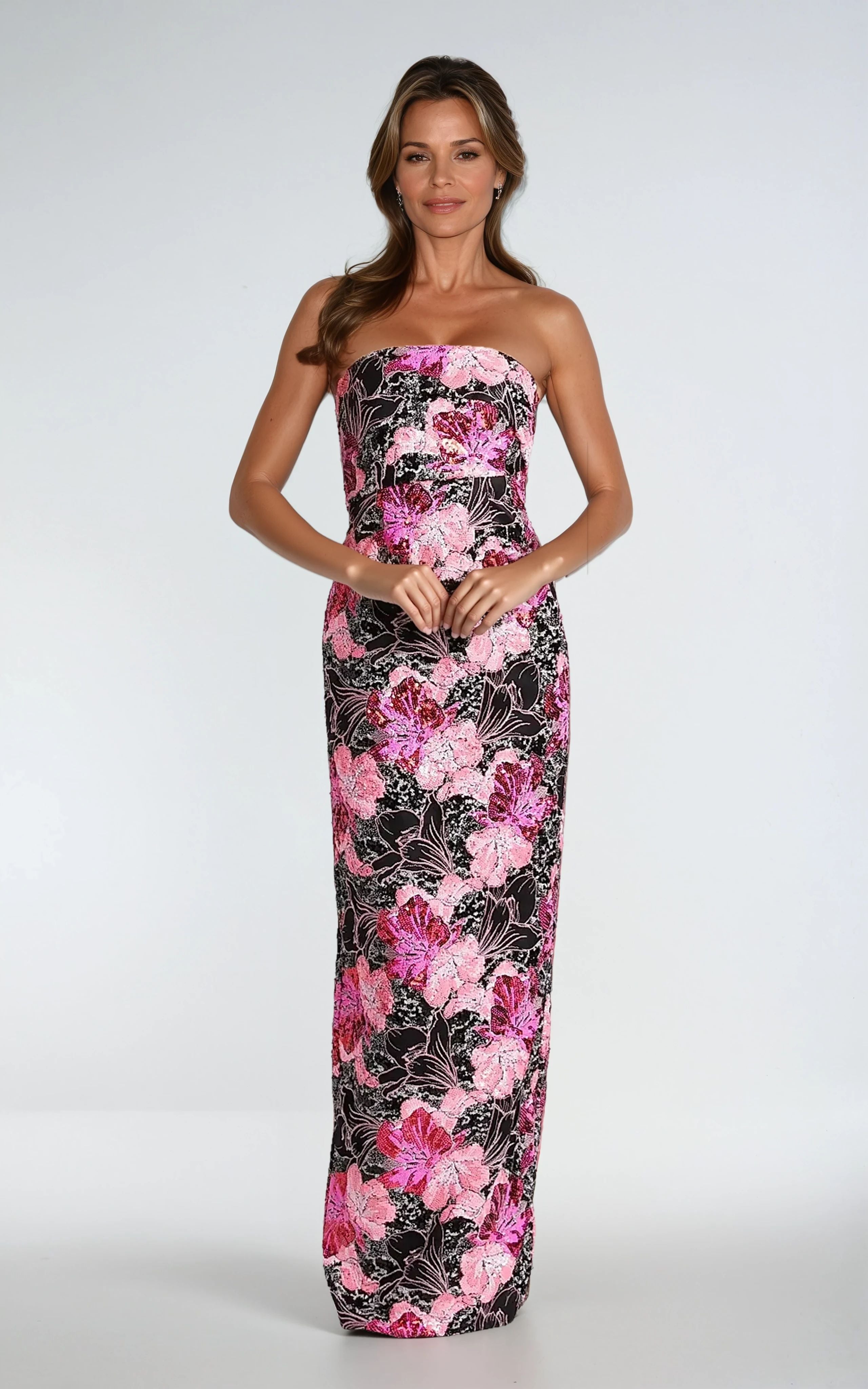 Sequin Strapless Column Gown