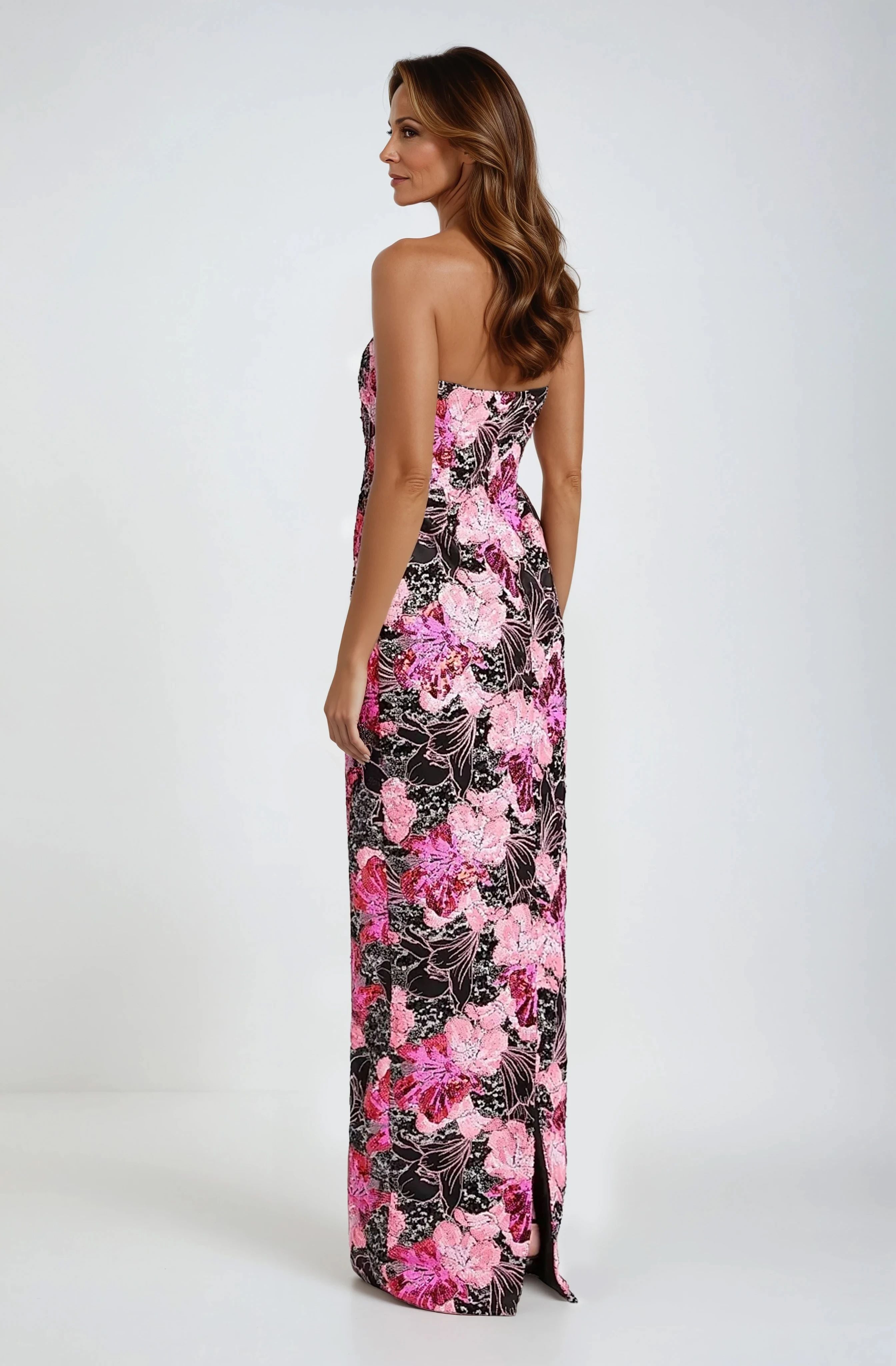 Sequin Strapless Column Gown