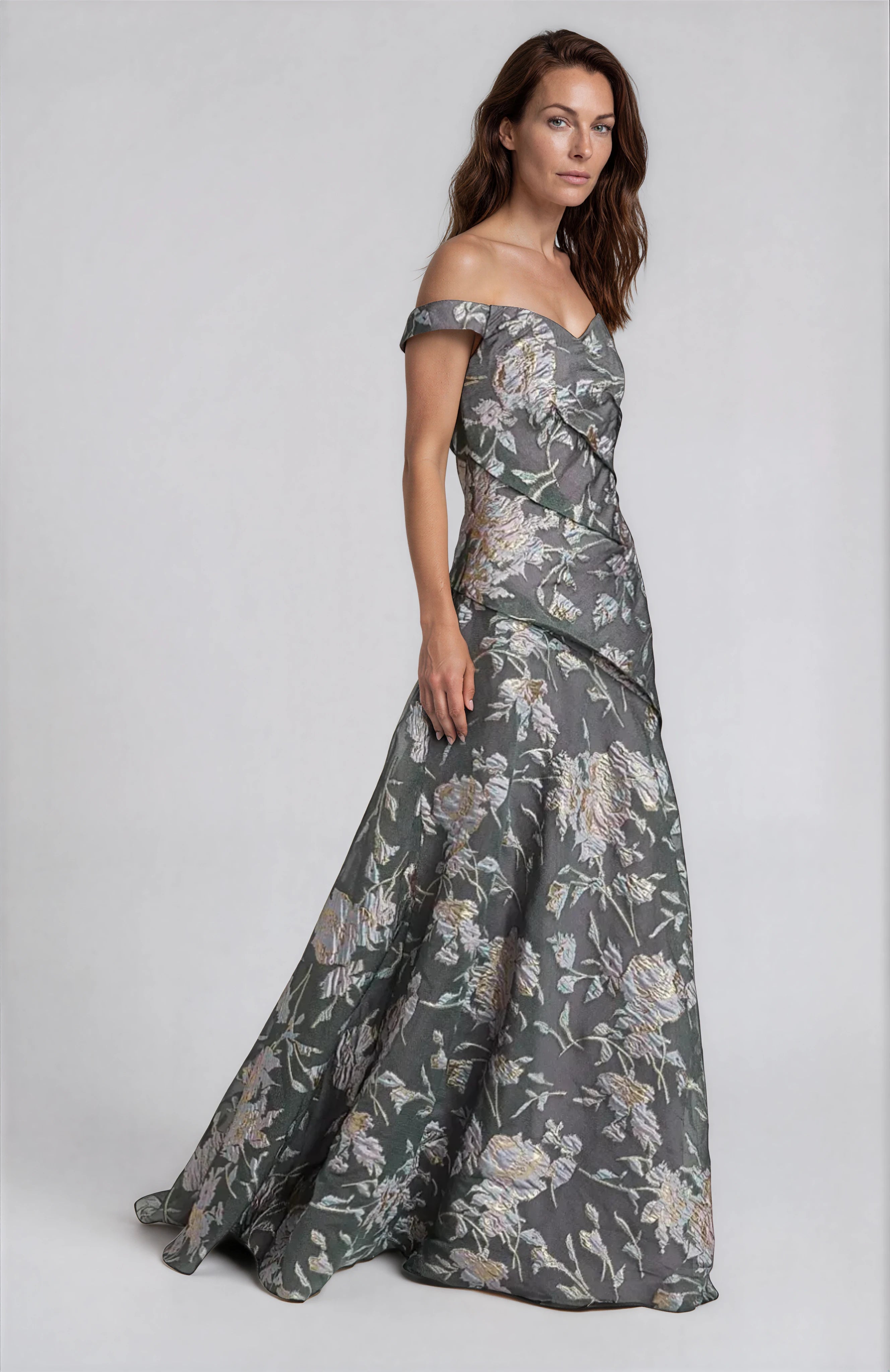 Off The Shoulder Sweetheart Floral A-Line Gown Gown Rene Ruiz Collection