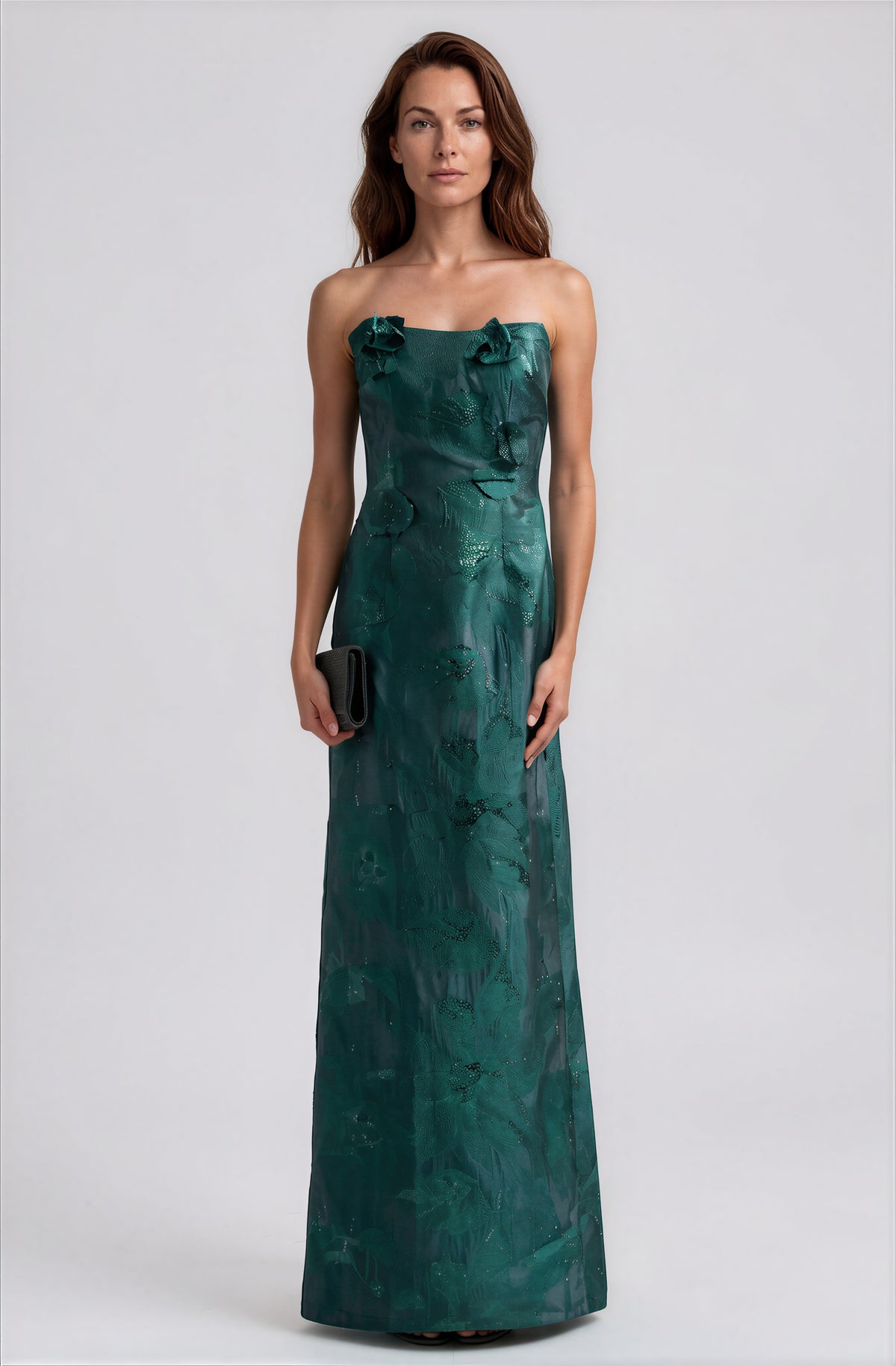 Strapless 3D Floral Appliqués Fil Coupé Column Gown Gown Rene Ruiz Collection