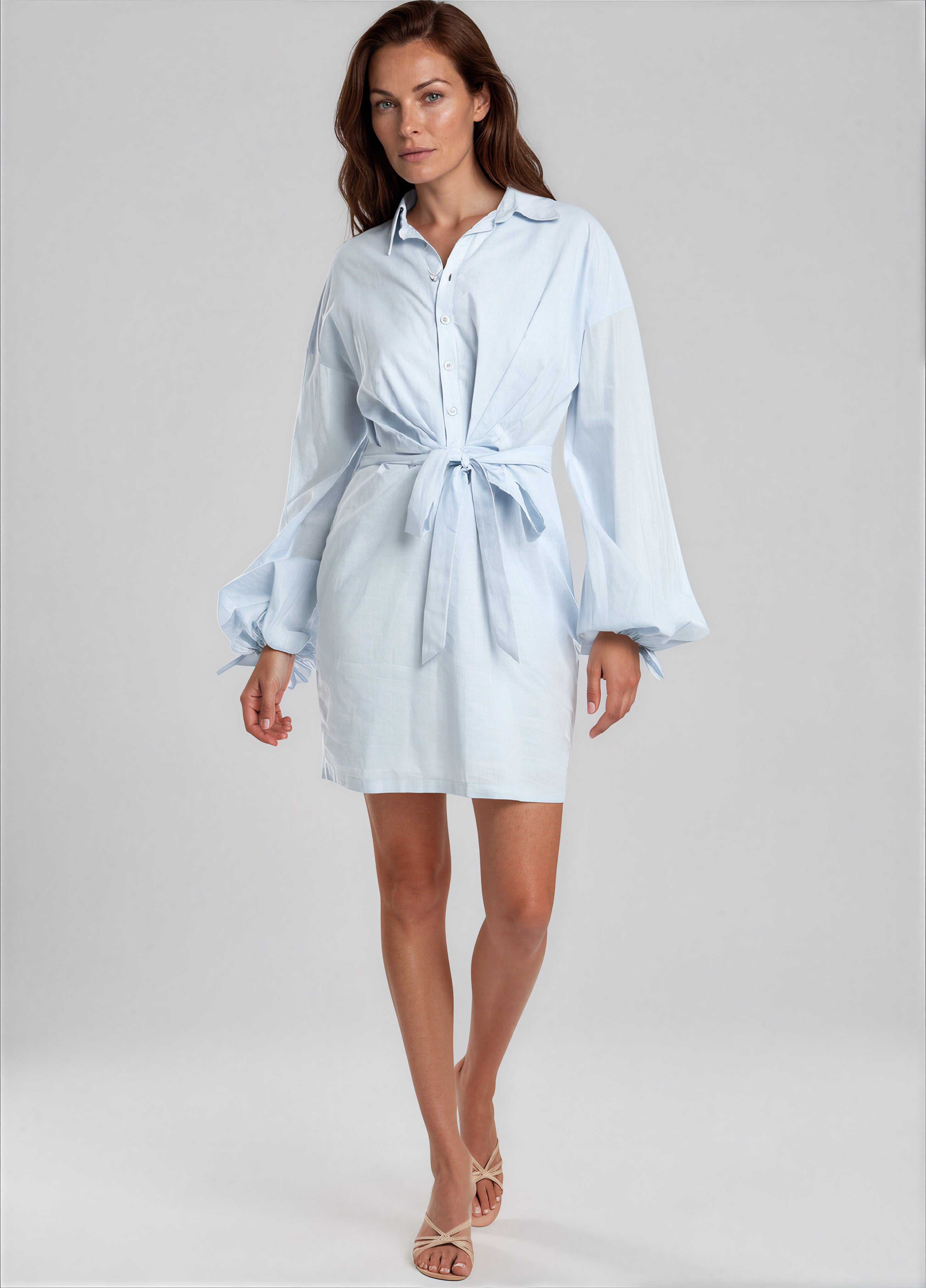Cotton Shirt Mini Dress with Waist Tie Cocktail Rene Ruiz Collection
