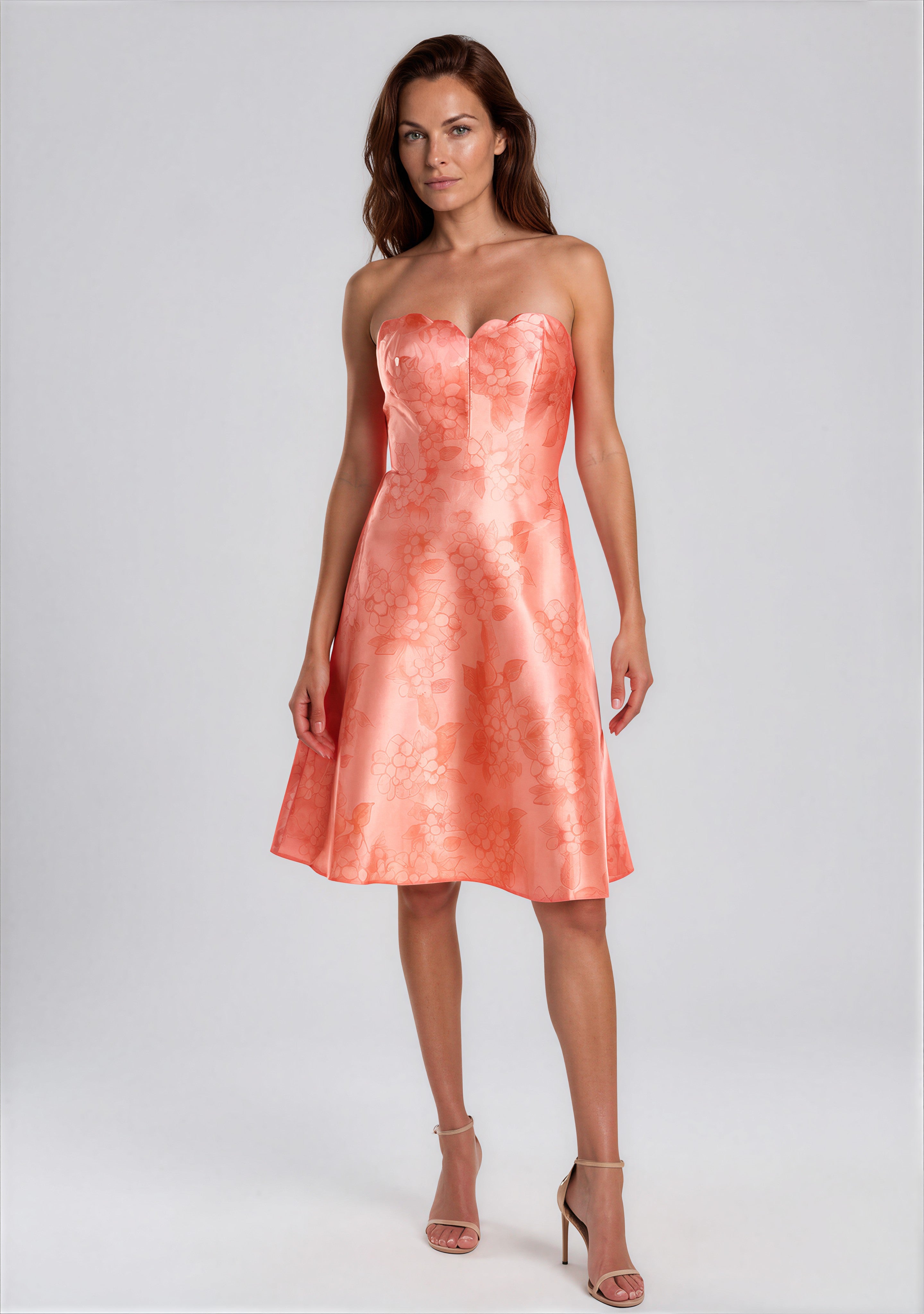 Scalloped Neckline Floral A-line Cocktail Cocktail Rene Ruiz Collection
