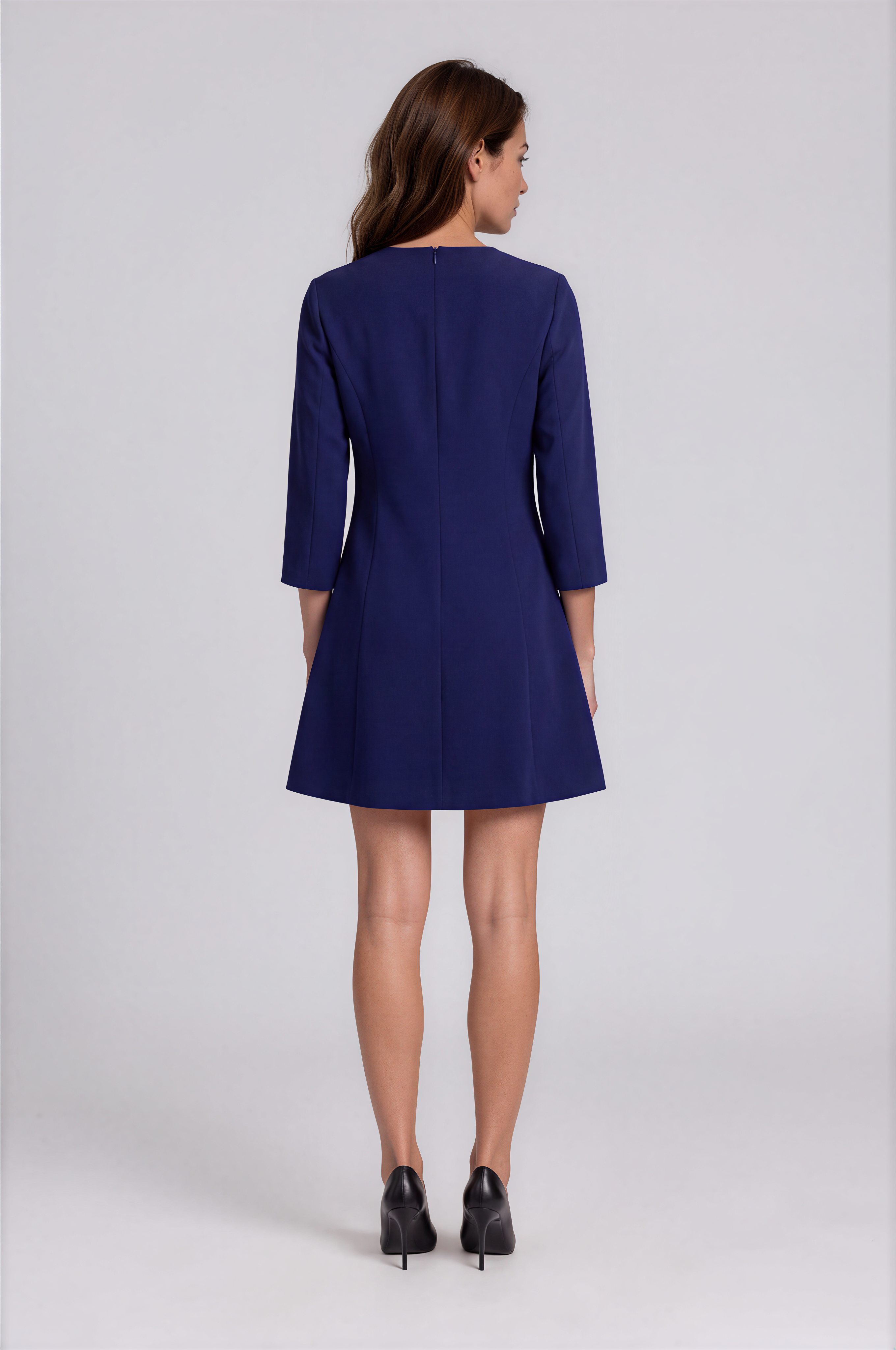 3D Floral Appliqué Crepe A-Line Mini Dress with 3/4 Sleeves Cocktail Rene Ruiz Collection