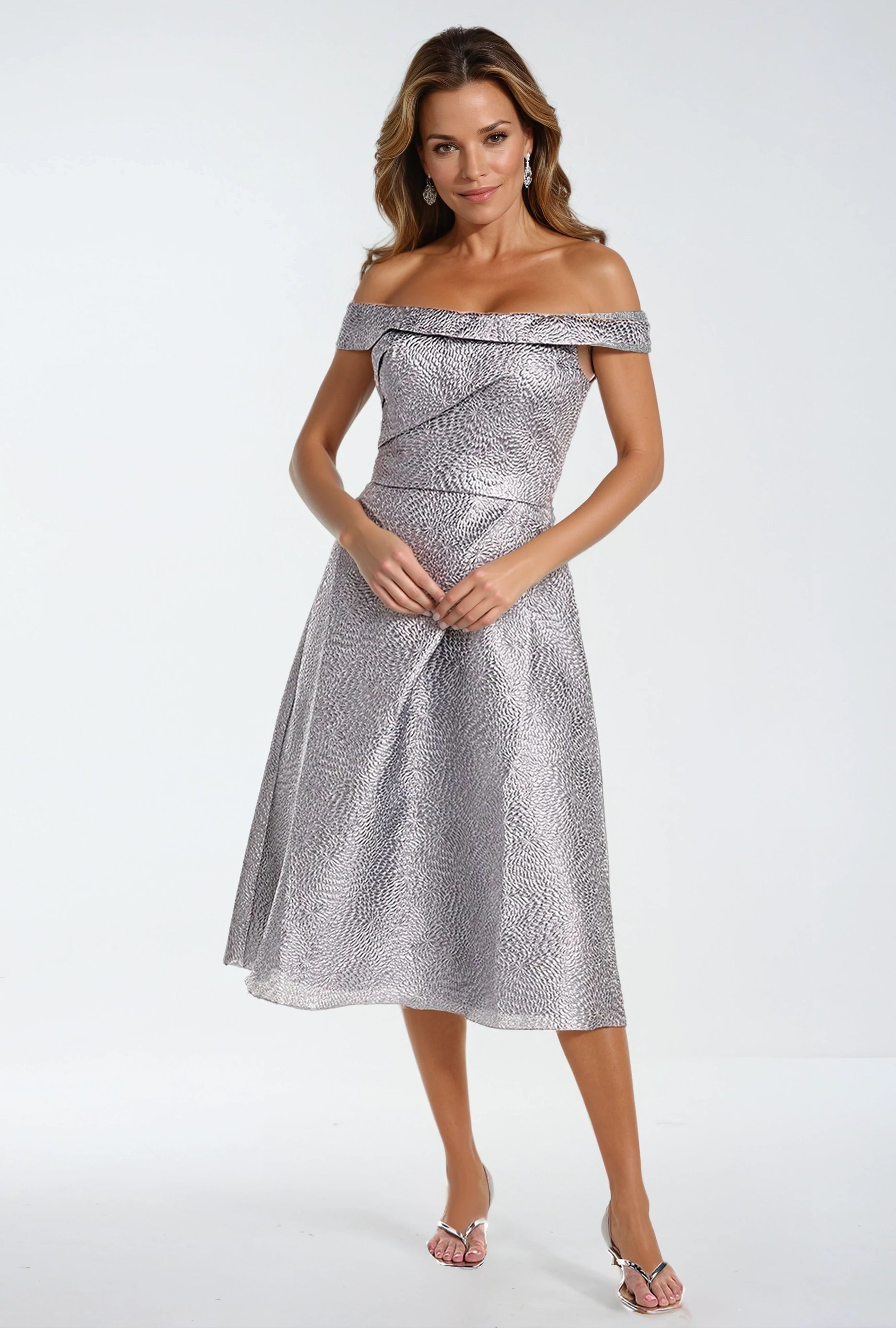 Off The Shoulder A-Line Brocade Cocktail Cocktail Rene Ruiz Collection