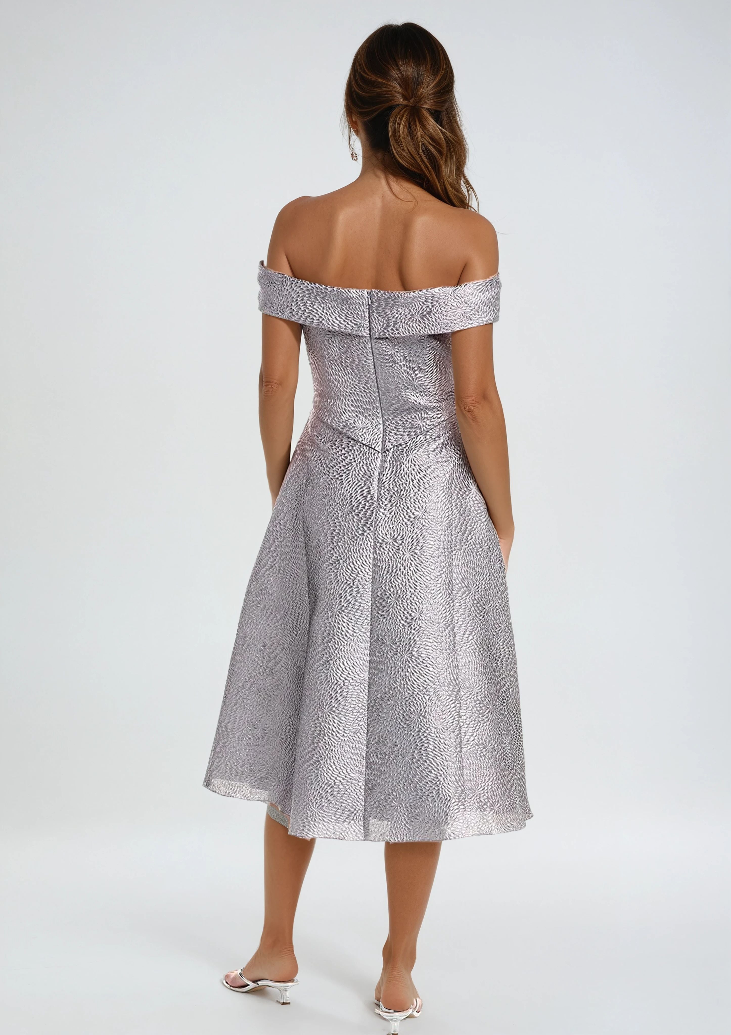 Off The Shoulder A-Line Brocade Cocktail Cocktail Rene Ruiz Collection