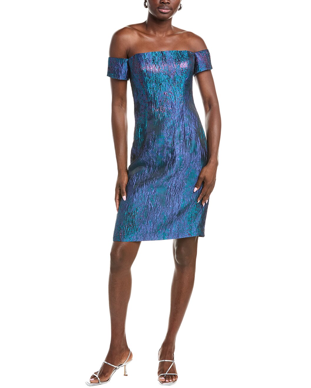 Off The Shoulder Jacquard Sheath Cocktail Cocktail Rene Ruiz Collection