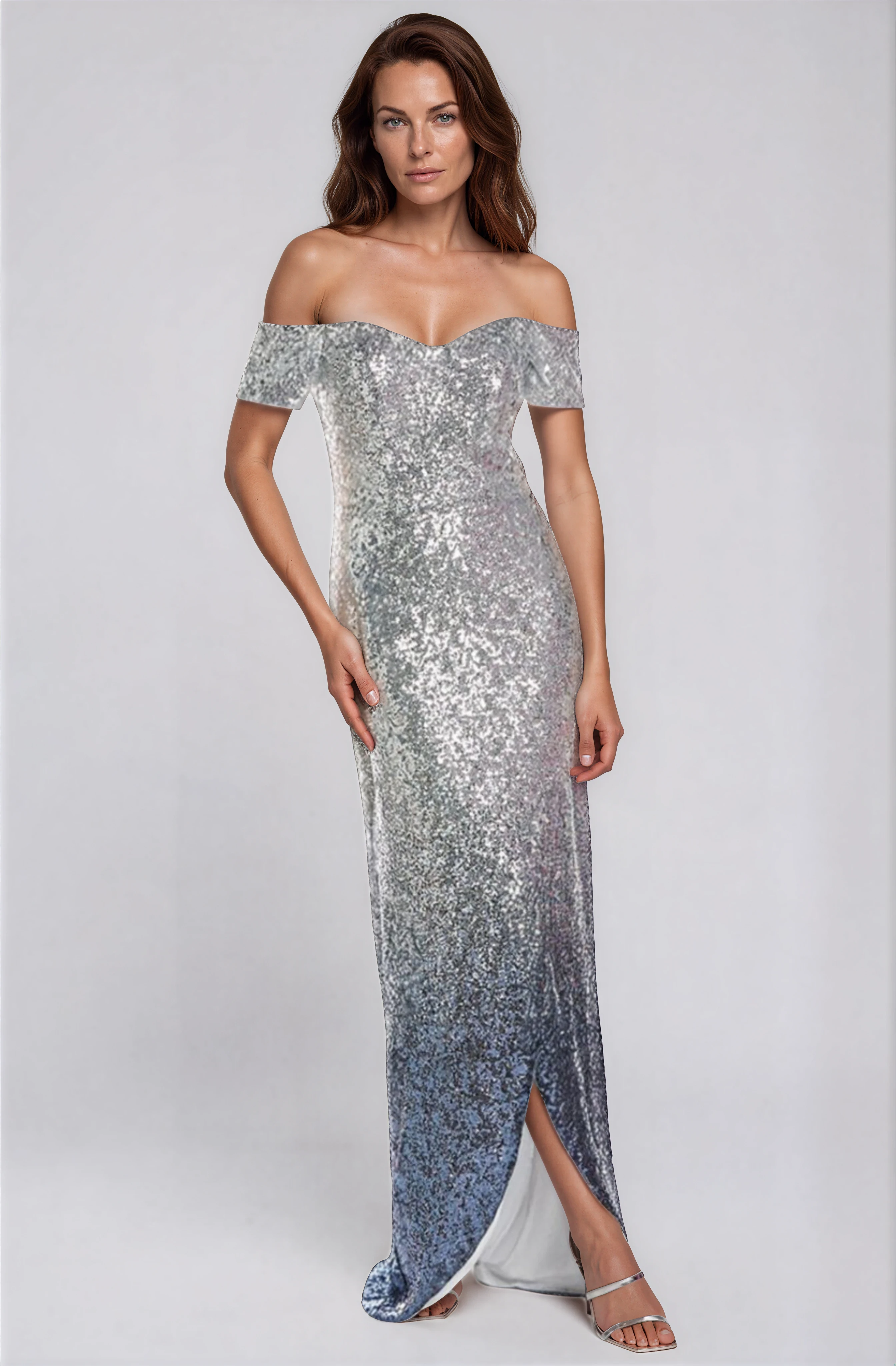 Off The Shoulder Sweetheart Sequin Column Gown Gown Rene Ruiz Collection
