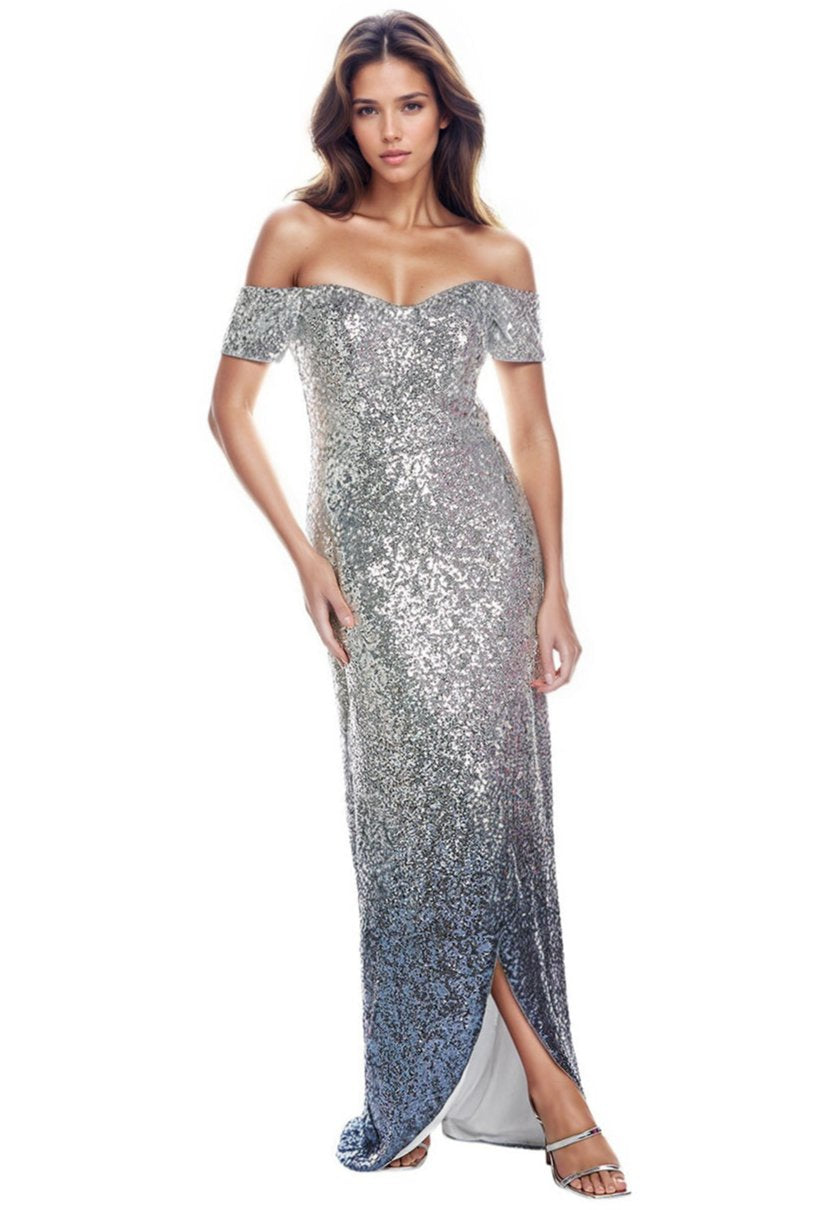 Off The Shoulder Sweetheart Sequin Column Gown