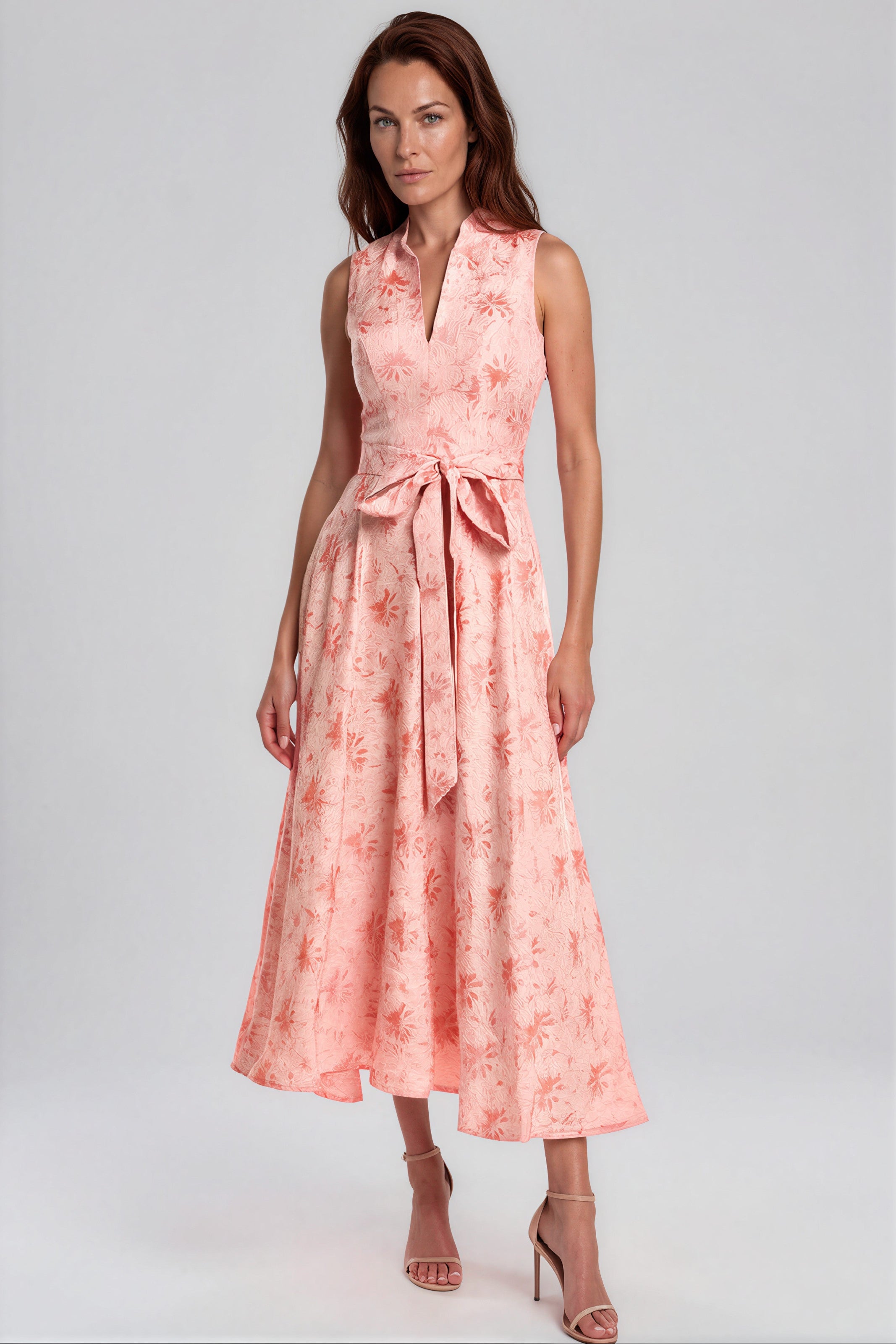 Sleeveless Mikado A-Line Midi Dress with Sash Belt Cocktail Rene Ruiz Collection 2 Pink