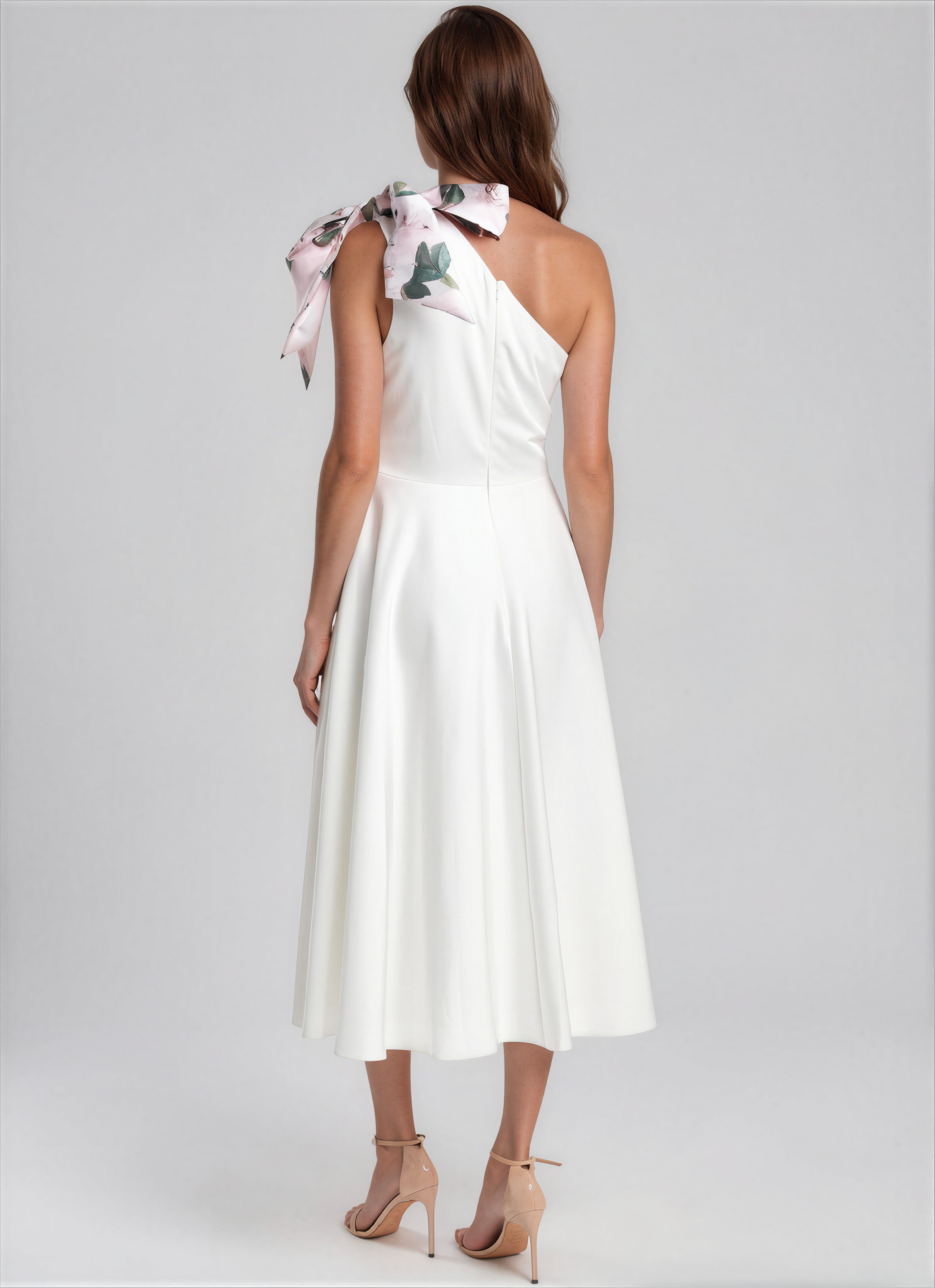 Asymmetrical Faille Flare Hem Midi Dress Gown Rene Ruiz Collection