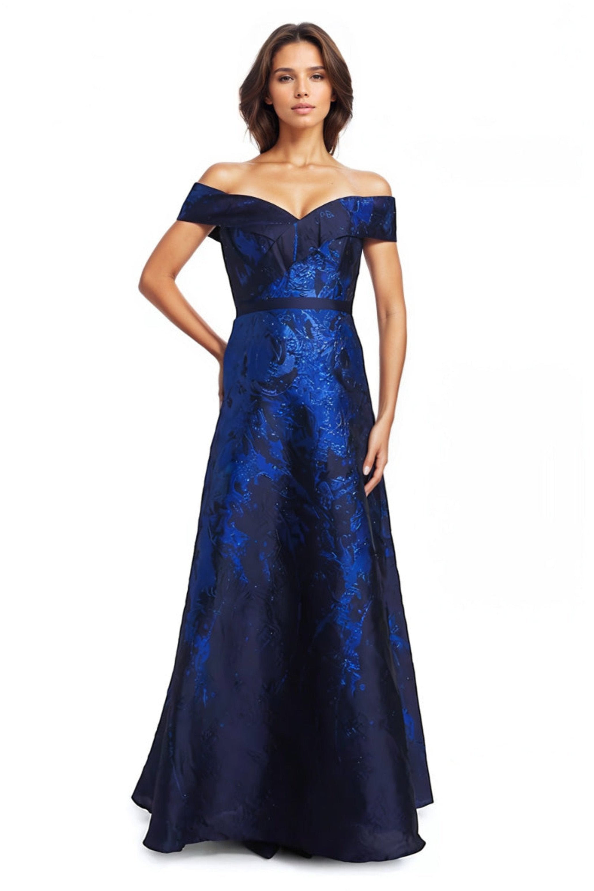 Off the Shoulder Brocade A-line Gown  