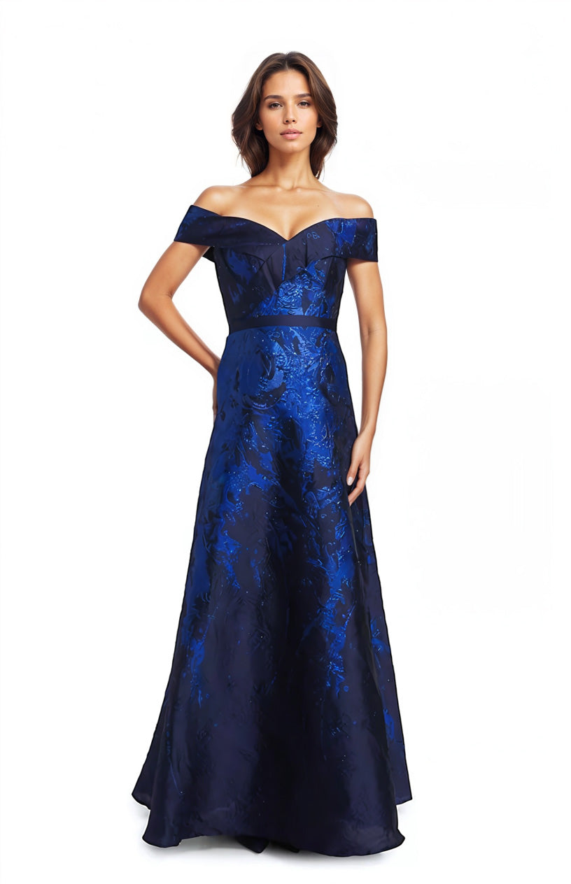 Off the Shoulder Brocade A-line Gown  