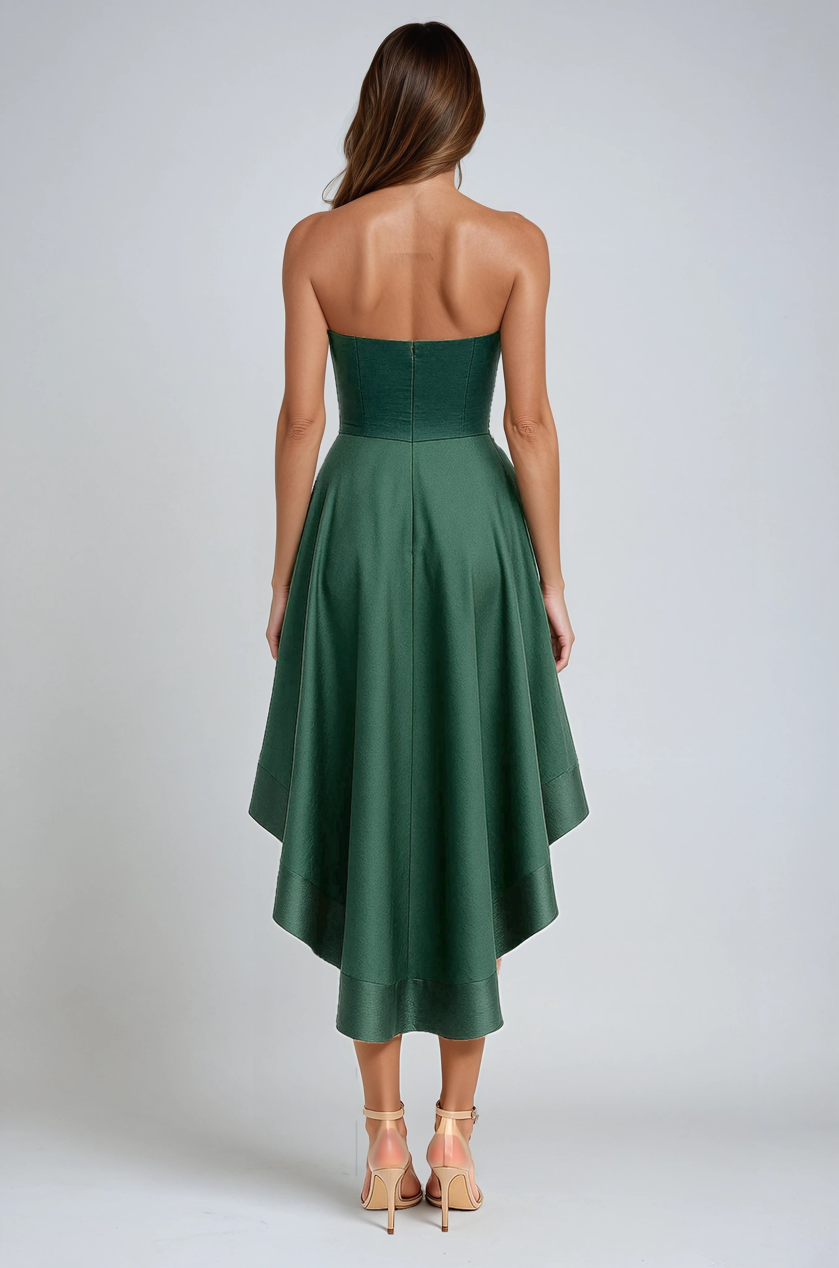 Strapless Satin High Low Fit And Flare Cocktail