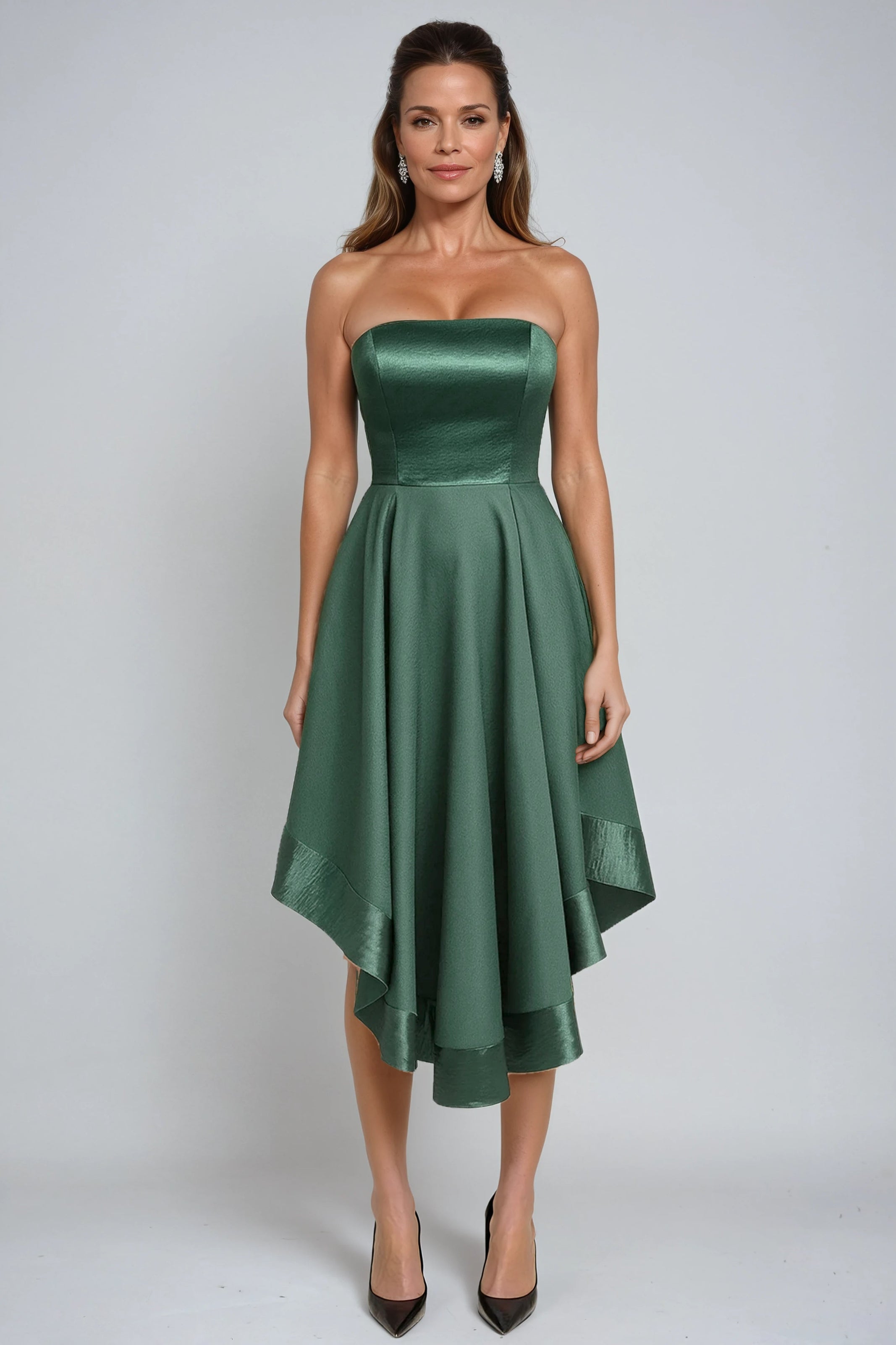 Strapless Satin High Low Fit And Flare Cocktail Cocktail Rene Ruiz Collection