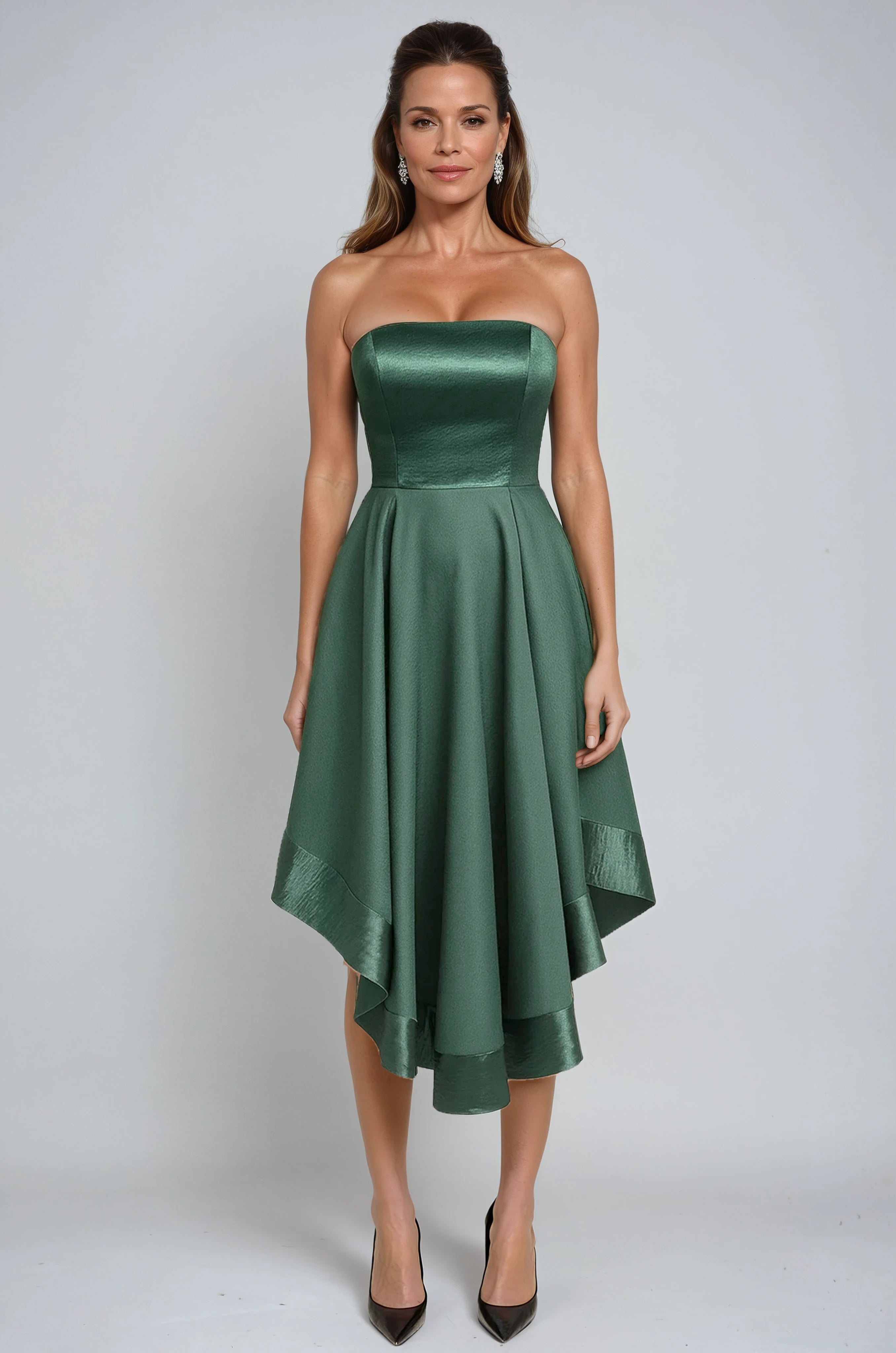 Strapless Satin High Low Fit And Flare Cocktail