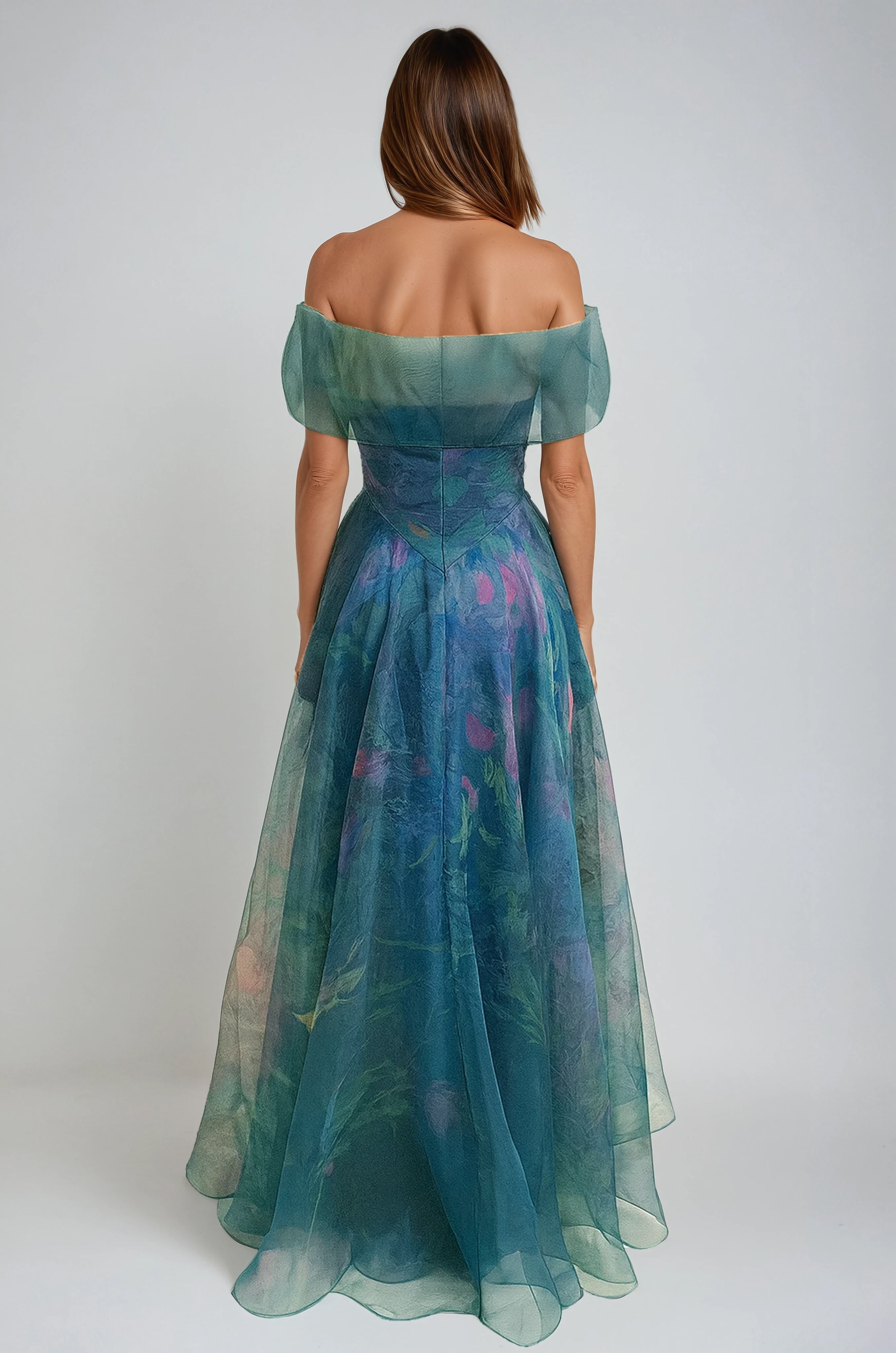 Wrap Sleeve Off The Shoulder Organza Gown Gown Rene Ruiz Collection